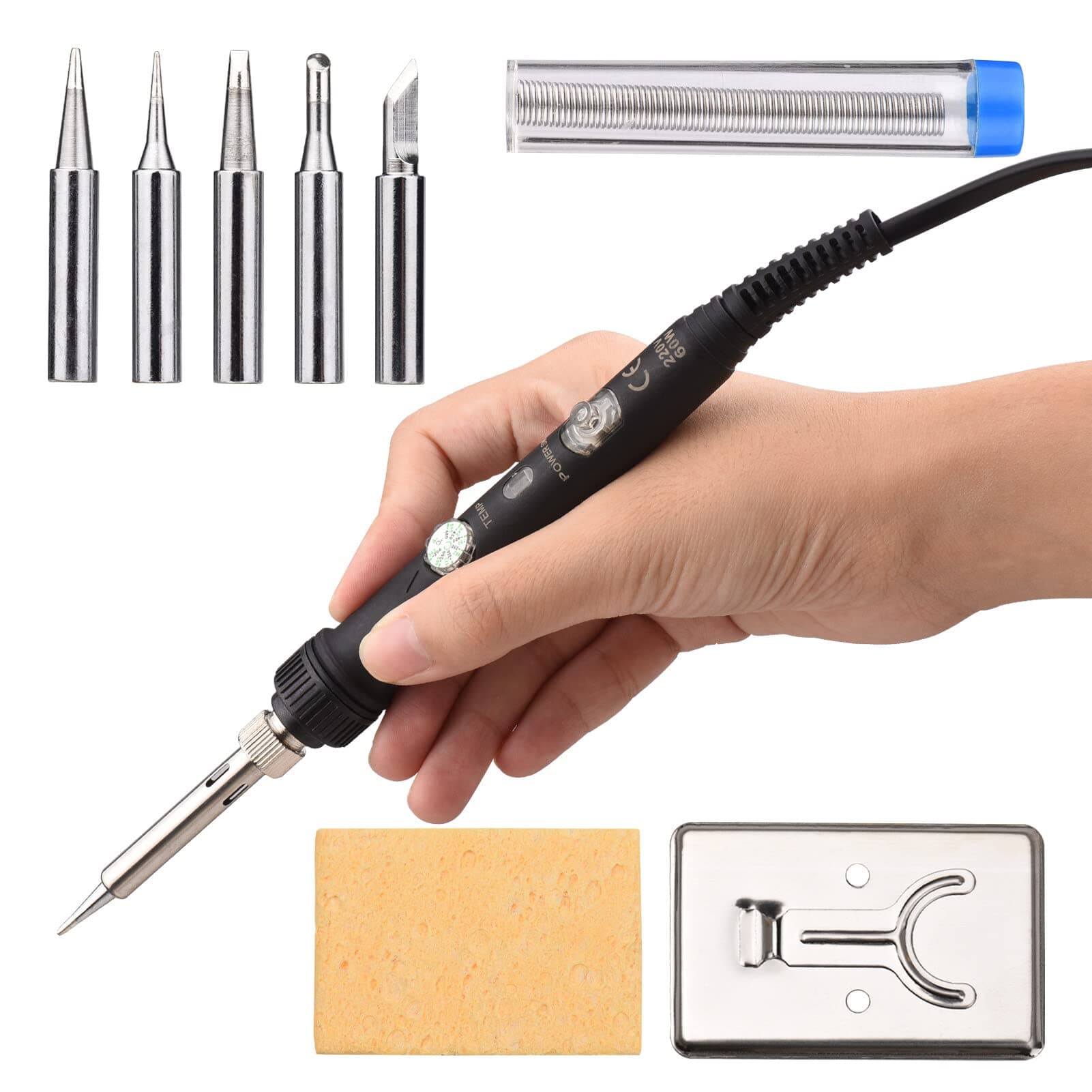 FawoonuWood Burning Kit with 5Pcs Soldering Iron Tips Multifunctional Wood Burner Tool Adjustable Temperature 200-480℃ Professional Pyrography Pen for Woodburning Embossing Carving Soldering Adults