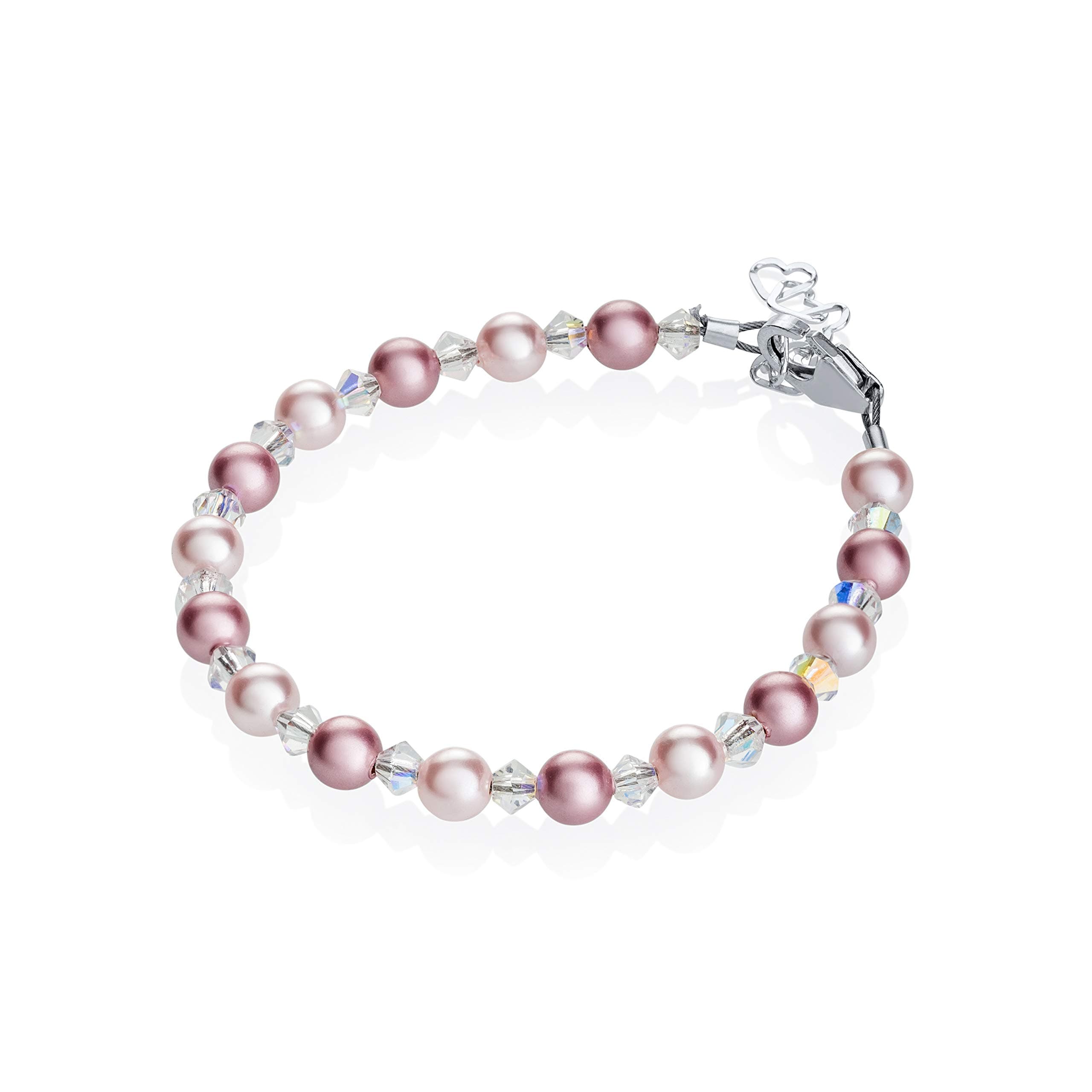 Elegant Baby Girl Gift Bracelet Austrian Pink Rose Simulated Pearls Crystals (BPLR)