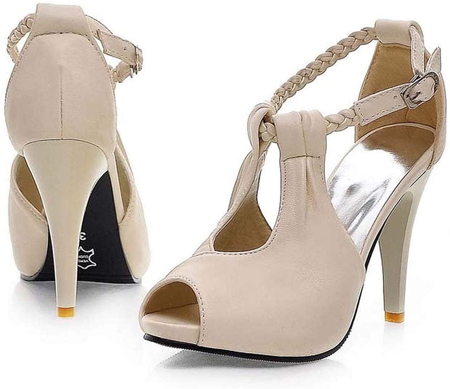 Women's Chic Sexy High Heel Ankle Wrap Hasp Plus Size 4-10.5 PU Leather Work Pumps Open Toe Sandal