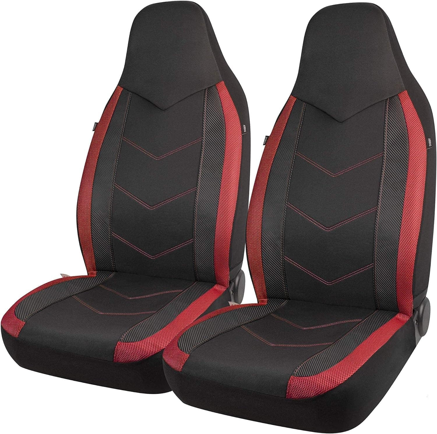 PIC AUTO High Back Front Car Seat Covers - Sports Carbon Fiber Mesh Design, Universal Fit, Airbag Compatible (Red)
