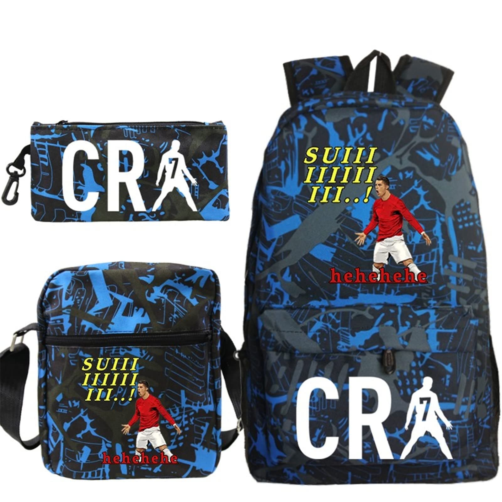SAZAO Student Cristiano Ronaldo School Bookbag Travel Laptop Backpack Shoulder Bag Pencil Case Set Casual Daypack for Kid