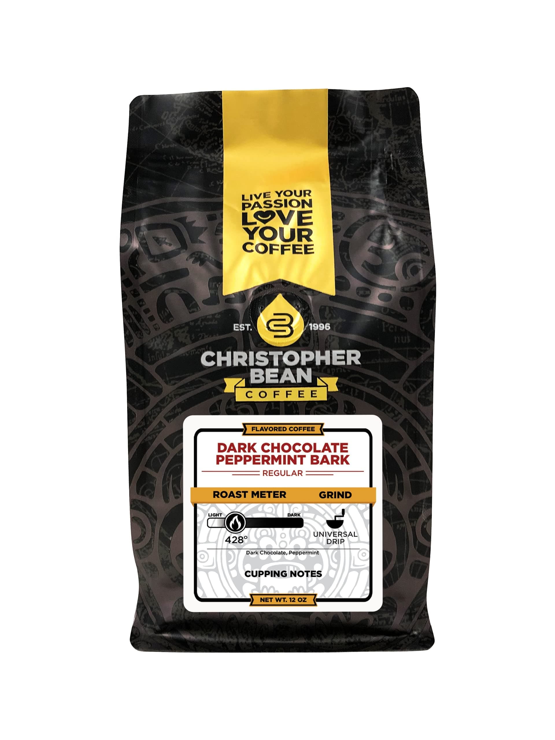 Christopher Bean CoffeeRegular Ground Universal Drip Dark Chocolate Peppermint Flavored Coffee | Coffee Beans with Medium Roast 100% Arabica, No Sugar, No Fats, Non-GMO | 10-Ounce Bag