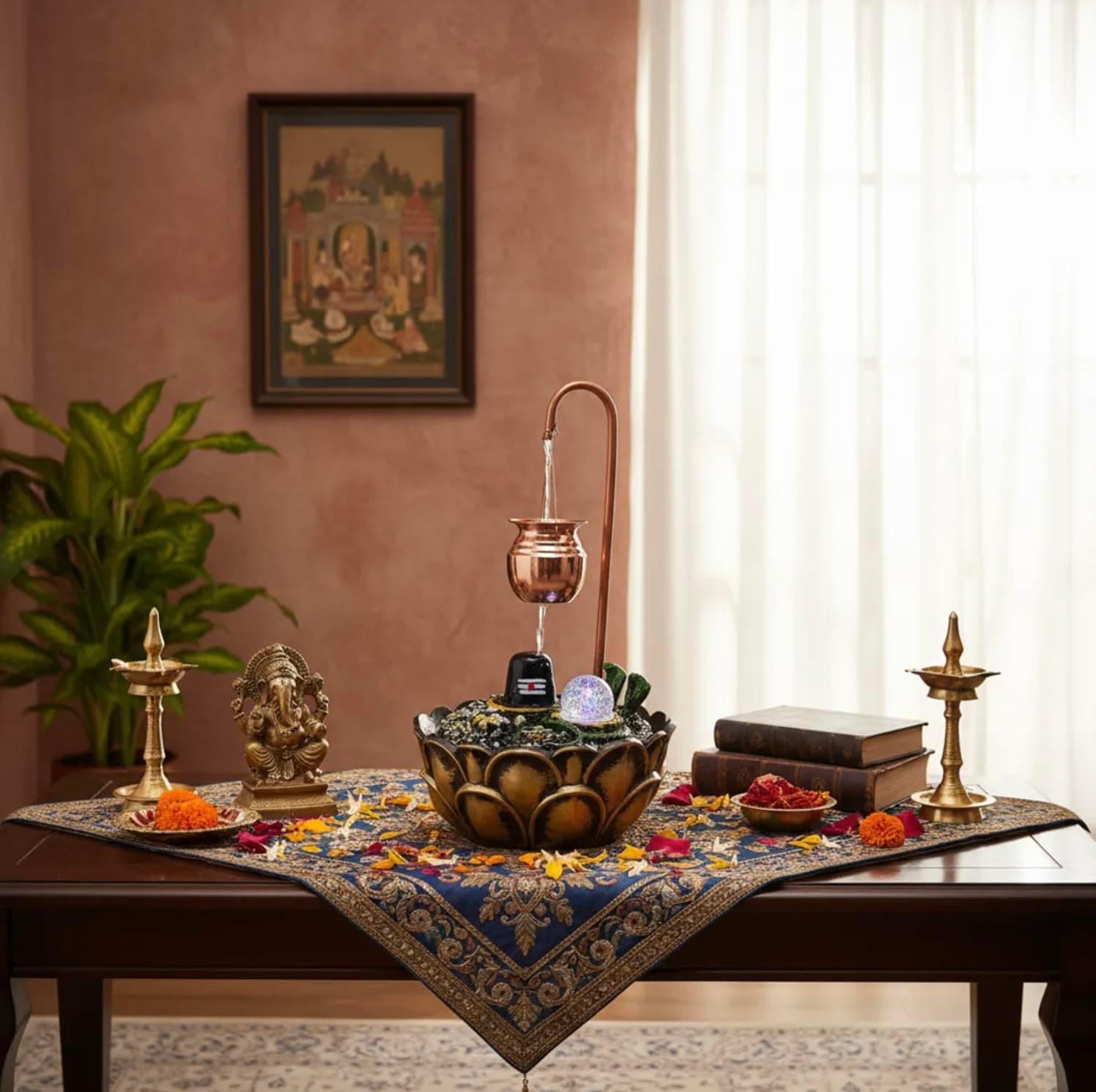 ALILA Shivling Shiva Waterfall Fountain with LED Lights | Lord Shiva Shiv Linga Decorative Water Fountain for Home Temple, Puja Mandir, Living Room Décor & Gifting | 18 Inches (45 cm)