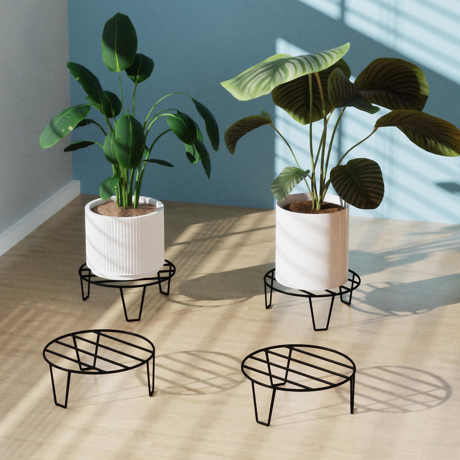 Orion | Round Plant Stands for outdoor Balcony, round plant stands for indoor living room, Rust Proof Flower Pot Stand Galvanized Metal with 7 Layer Coating (Set of 4)