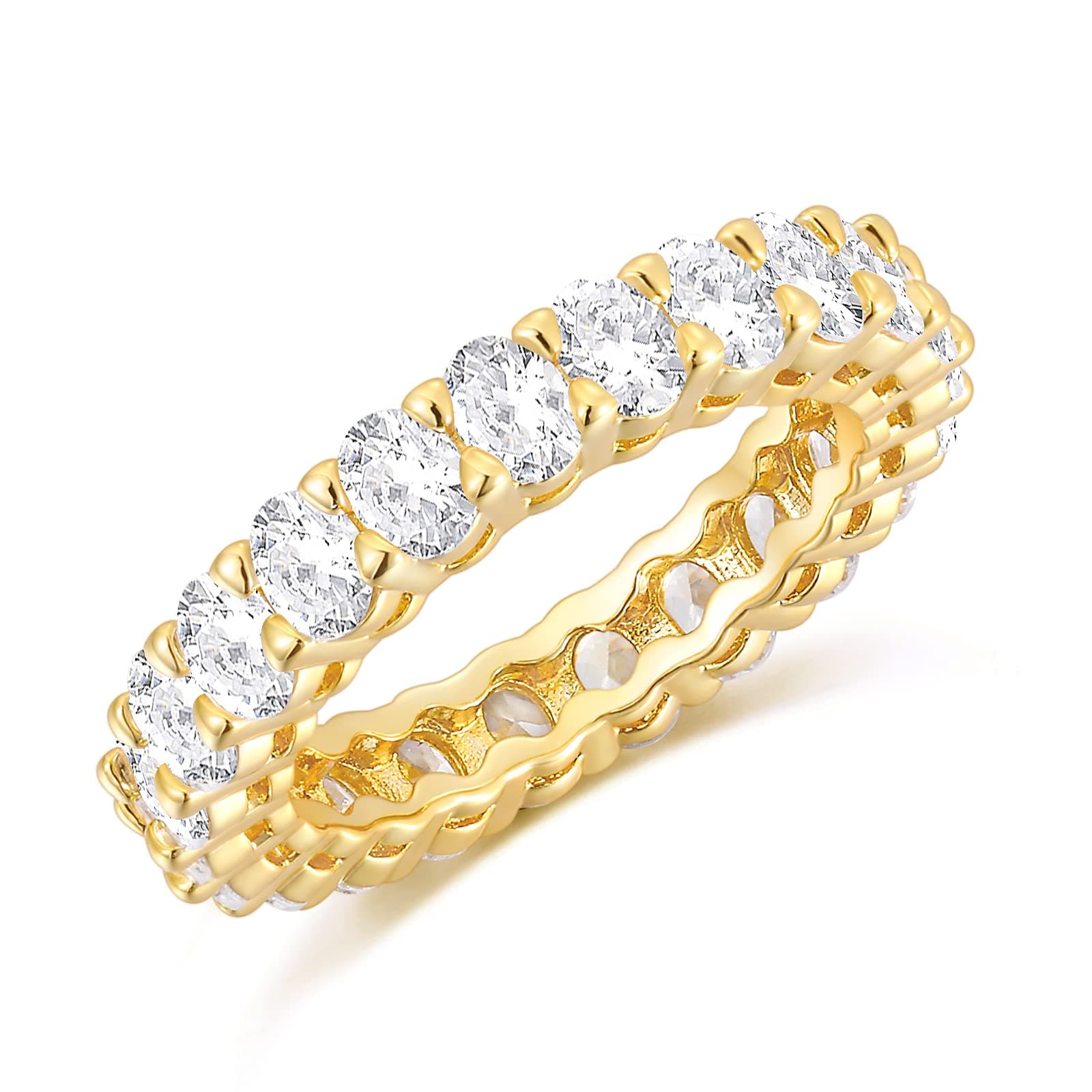 SHINYSOWedding Band for Women Oval Cubic Zirconia Love Ring Engagement Stackable Promise Rings for Her Gold/Silver Size 4-10