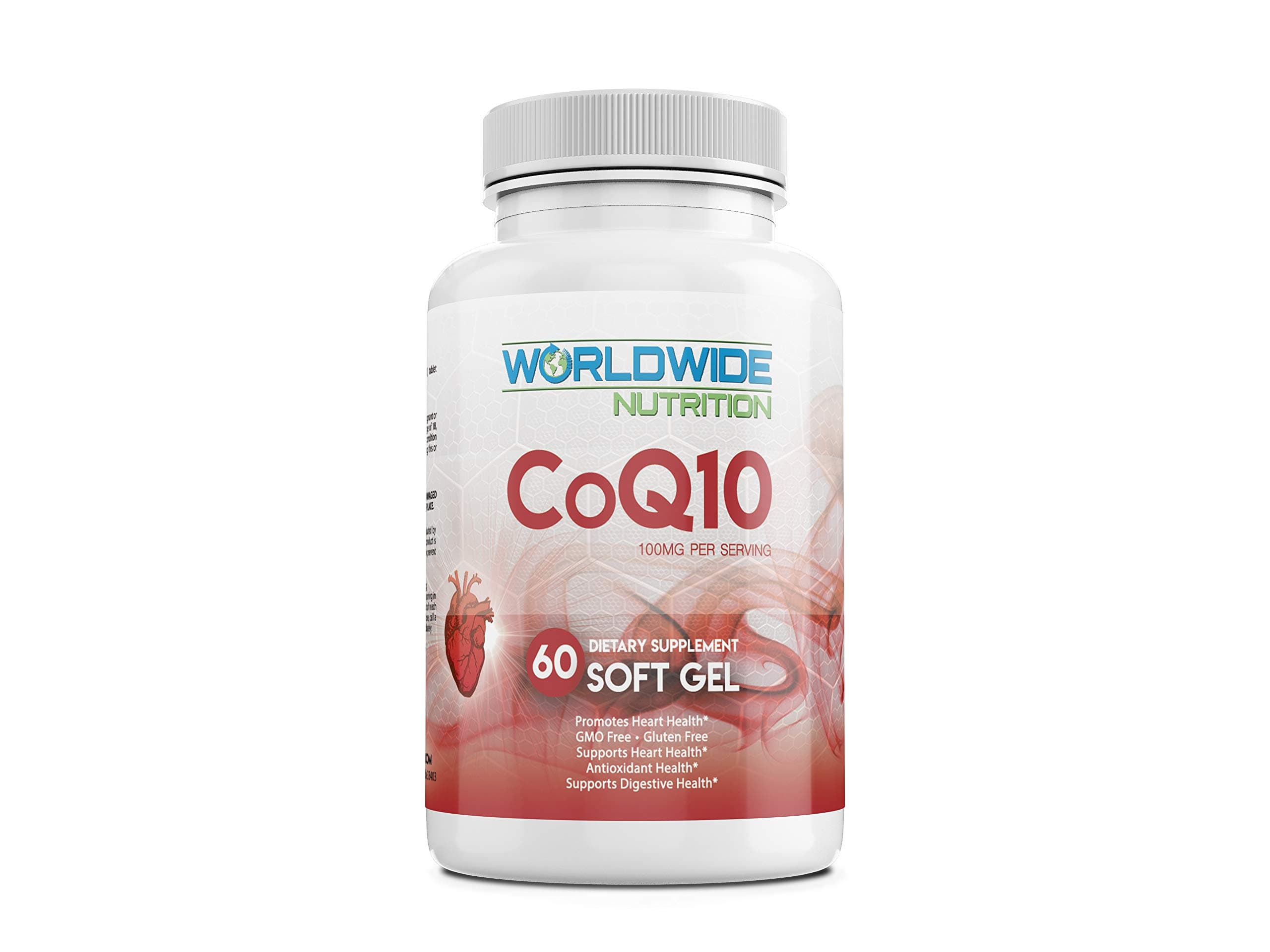Worldwide Nutrition CoQ10 - High Absorption Coenzyme Q10 Dietary Supplement - Natural Heart Support, Cell Growth, Brain Health, Antioxidant Aid and Energy Booster - 60 Softgels, 100mg per Serving