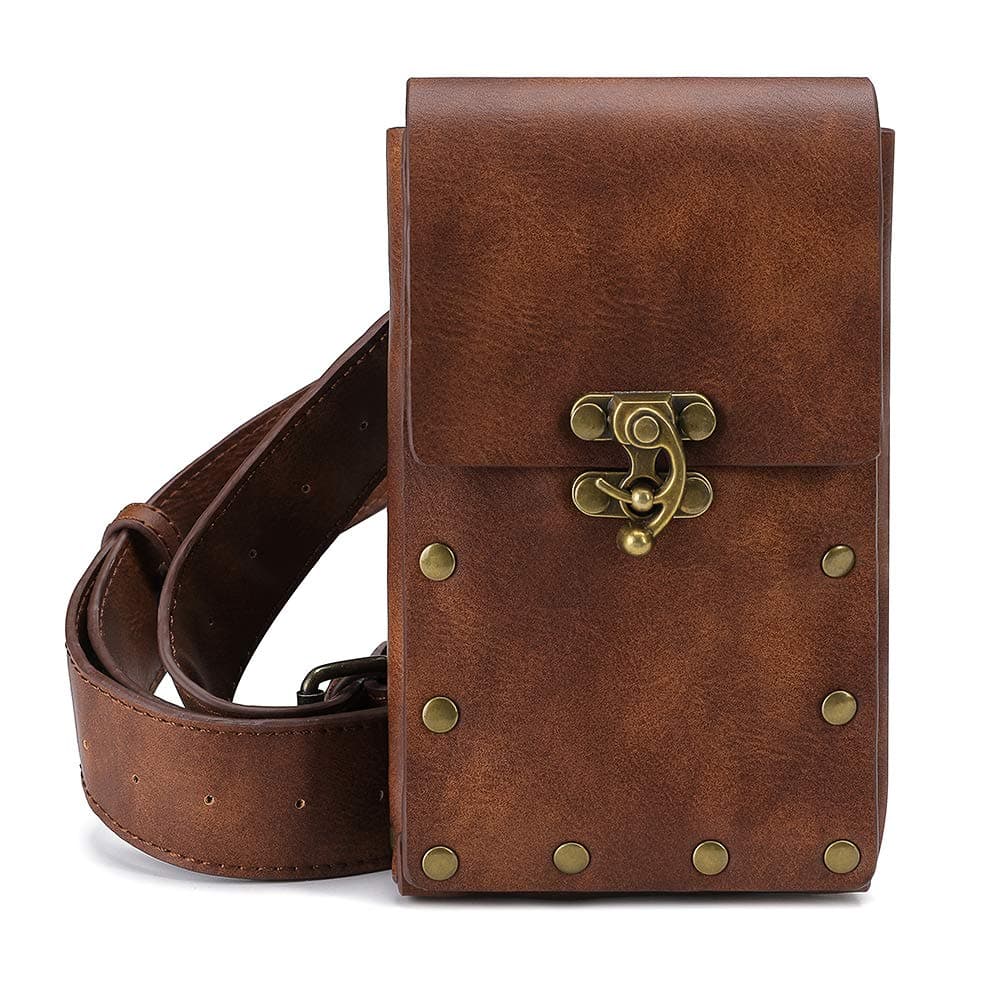 Steampunk Hiking Waist Bag Dark Brown Women's Multifunction Fashion Trumpet Postman Messenger Bag Men Belt Bag Mobile Phone Outdoor Bag (Brown)