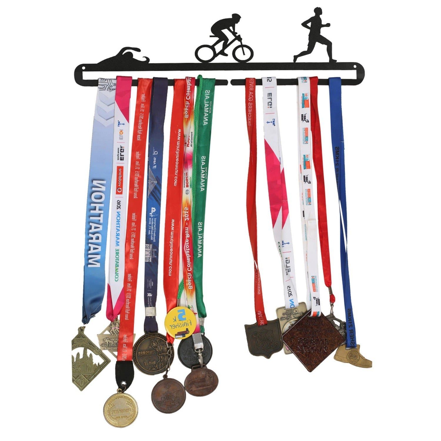 RUNWYND Triathlete Metal Medal Hanger - Black (41 cm x 11 cm)