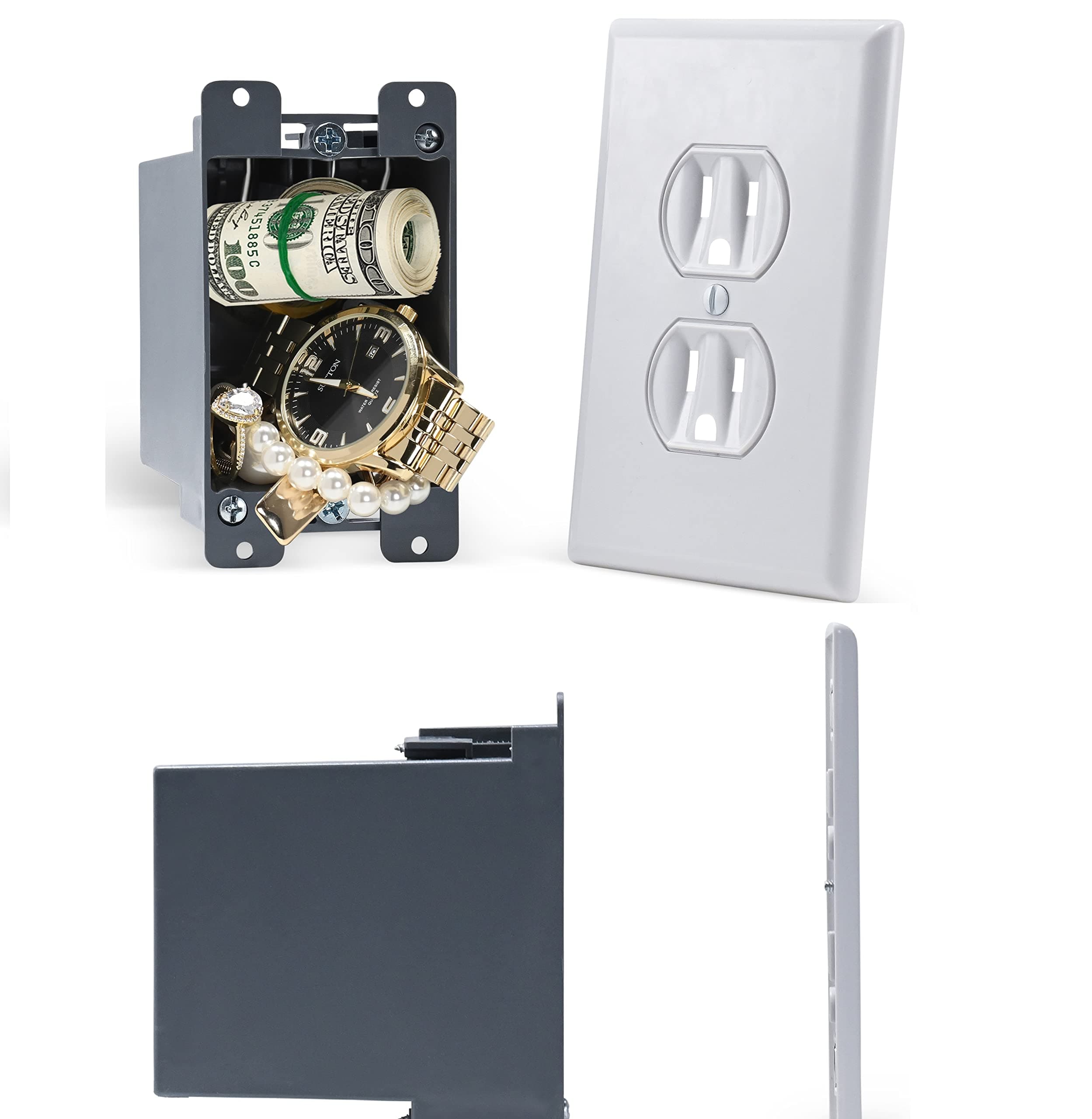 Electrical Outlet Hidden Wall Safe (Simple Install, Magnetically Attaches For Easy Use) Hiding Places for Valuables | Hide in Plain Sight Key Money Jewelry Storage Cash Holder Safes Outlet Safe Box