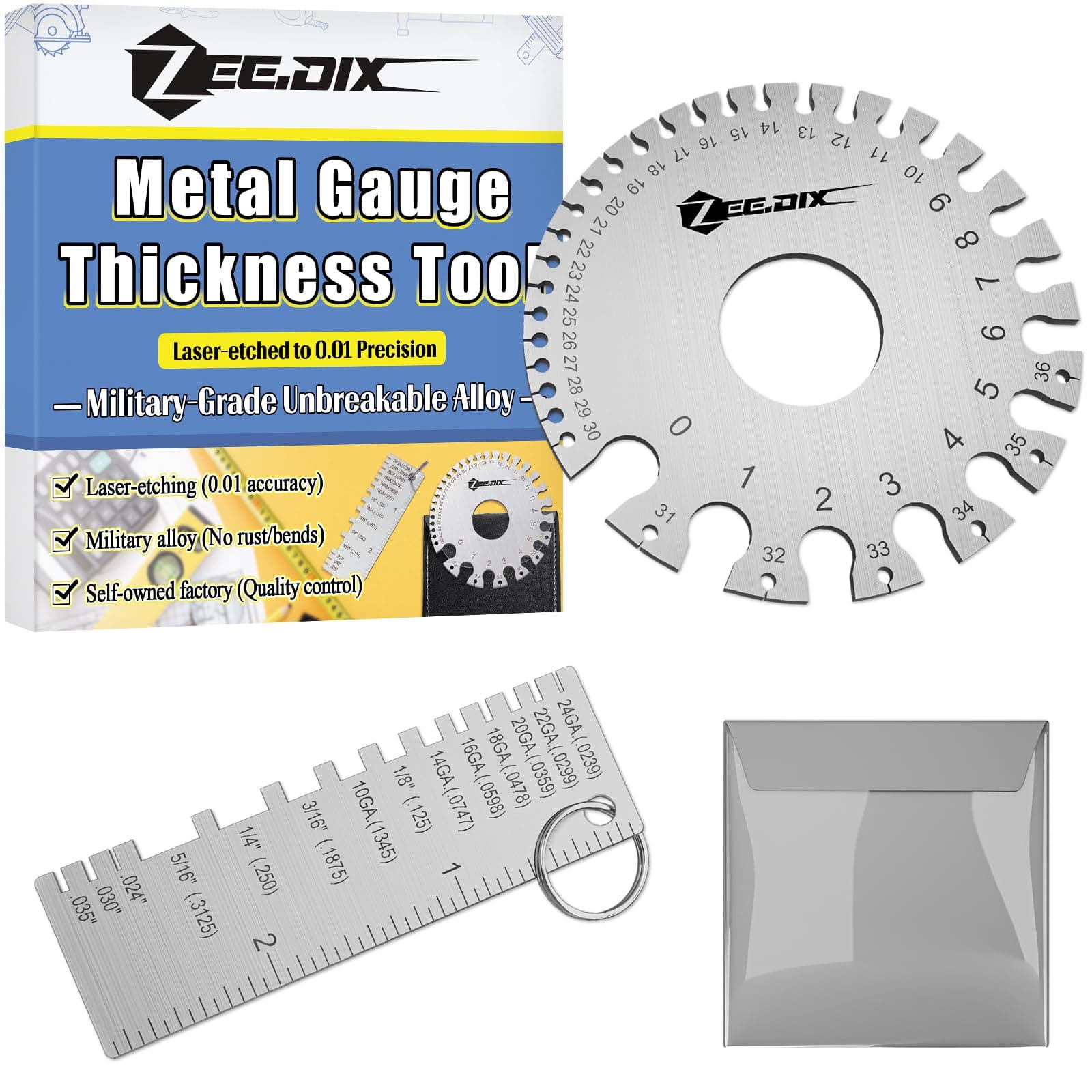 ZeeDix 2 Pcs Stainless Steel Wire Metal Sheet Thickness Gauge Welding Gauge Line and Round Cable Sheet Stainless Steel Measures Standard and Metric