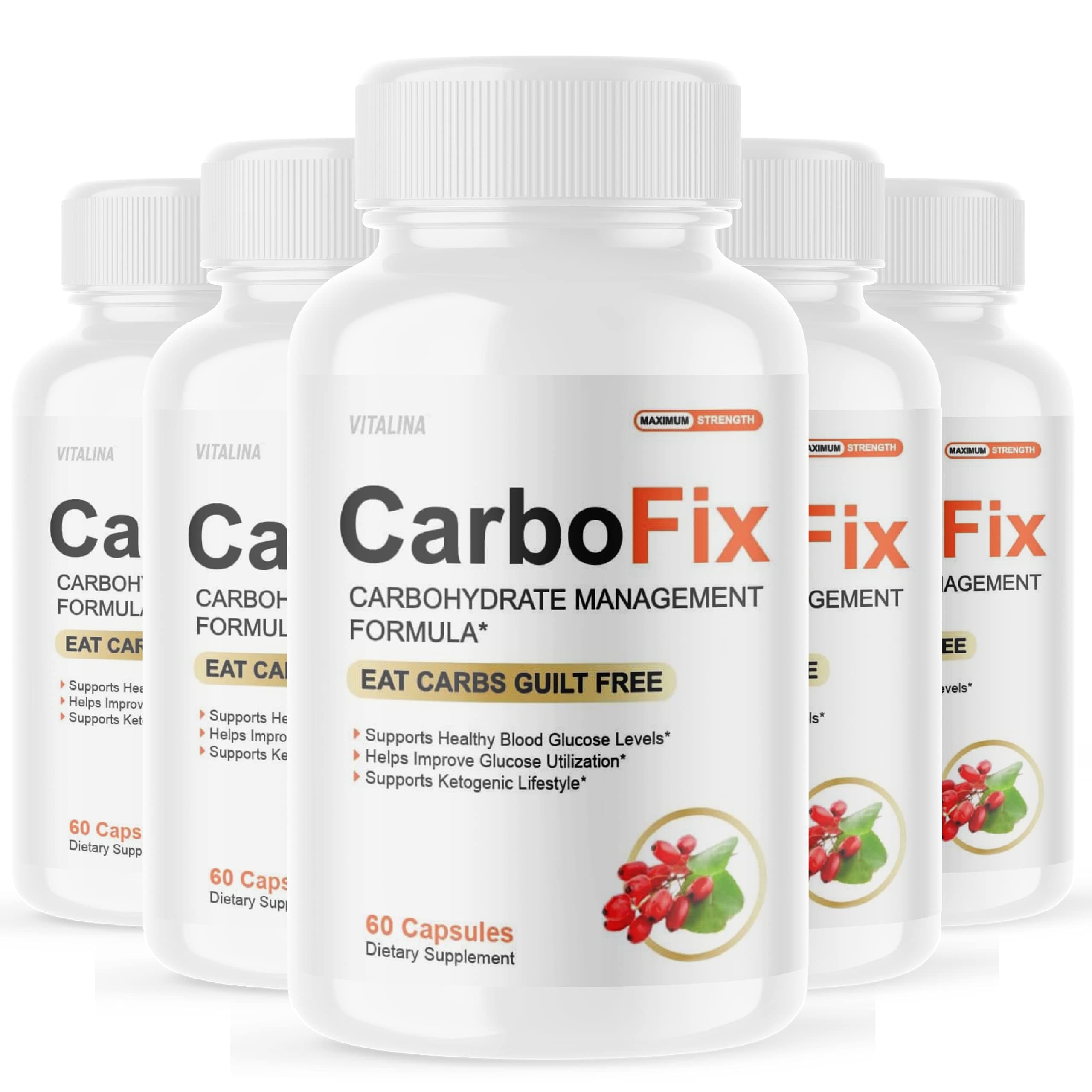 (5 Pack) CarboFix Supplement Tea Reviews Gold Solo Vida Carbo Fix, 5 Bottle Package, (300 Capsules)