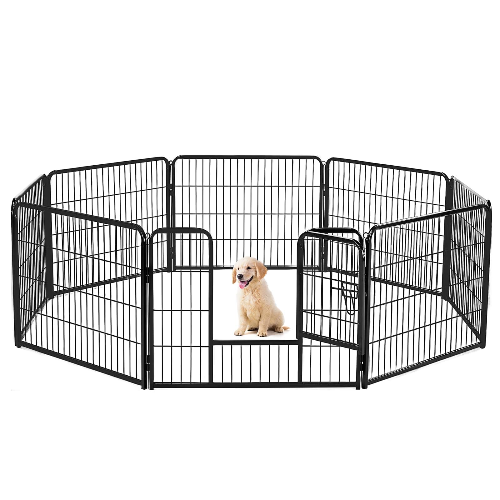 Sweetcrispy Dog Playpen Indoor - Pet Fence Exercise Pen for Yard Gate 8 Panels Foldable Puppy Crates with Doors Metal Dog Pen for Camping, RV, Outdoor, Small/Medium Pets, 24” Height