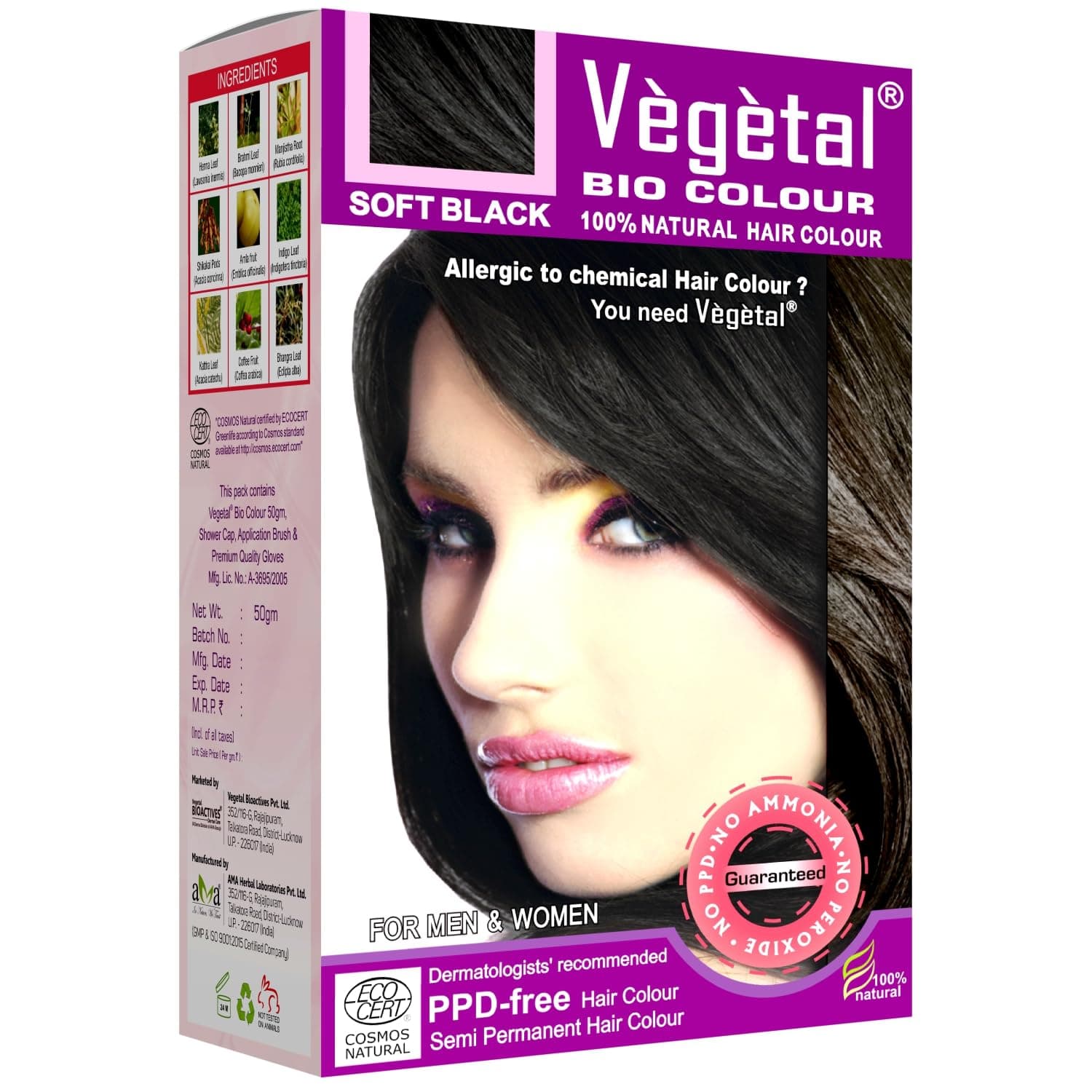 Vegetal Bio Hair Colour - Soft Black | 50g | Achieve Natural, Ammonia-Free Ha...
