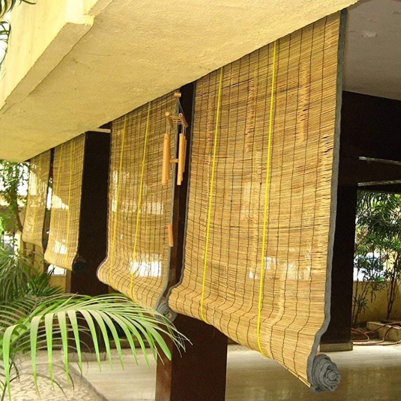 Bamboo Chick Blind/Curtain for Outdoor Balcony/Window (Beige, 4 Feet Width X 9 Feet Height)