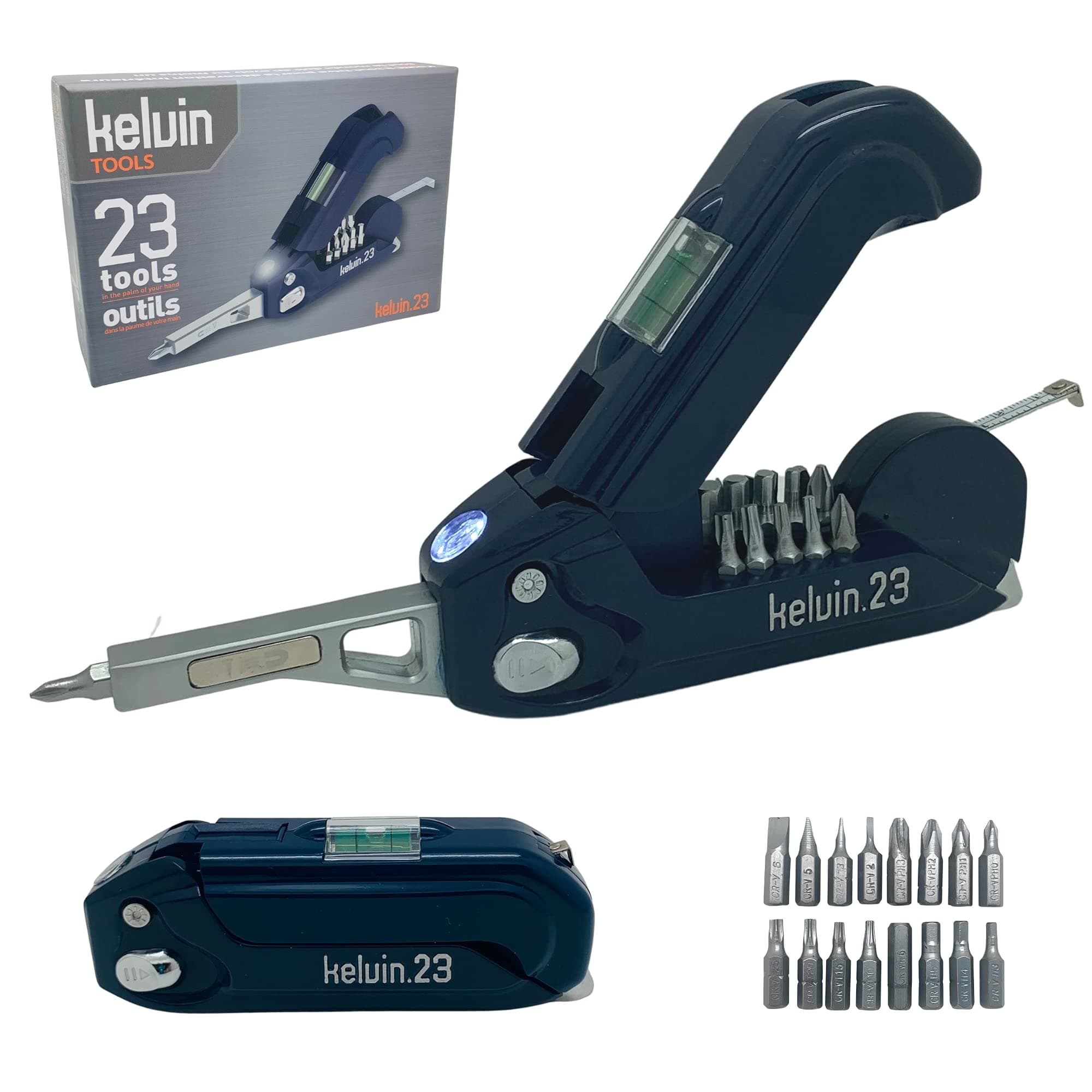 Kelvin 23 Multitool - Birthday Gifts for Men, Dad Gifts, Gifts for Him, Adults Birthday Gifts, Tools for Men, Christmas Gifts for Men, DIY Tool with 16 Bit Screwdriver Set, Hammer, Tape Measure, Torch