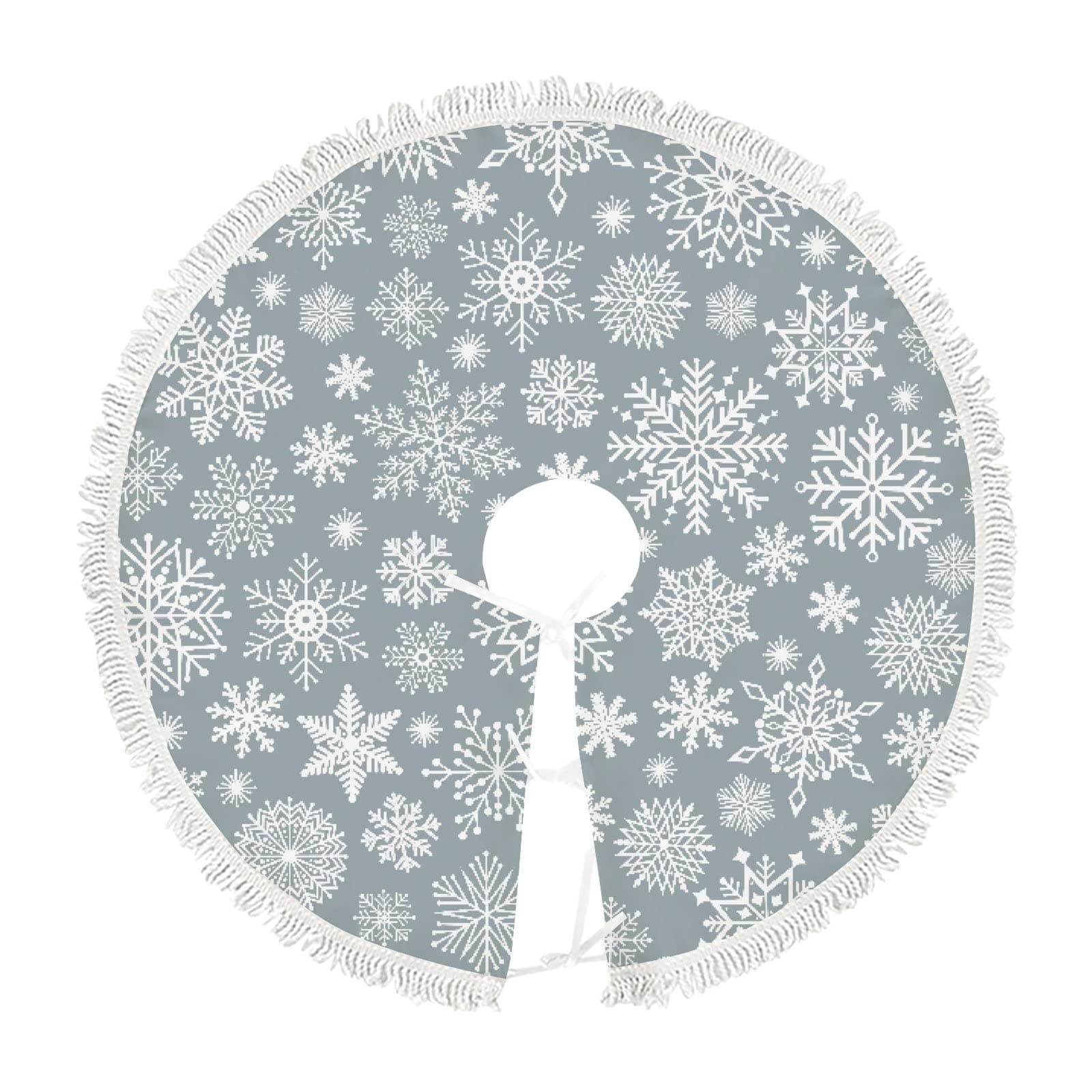 Vantaso Christmas Cute Snowflake Grey Tree Skirt 36 inch with Tessel, Tree Decorations for New Year Xmas All Season Holidays Party Tree Mat