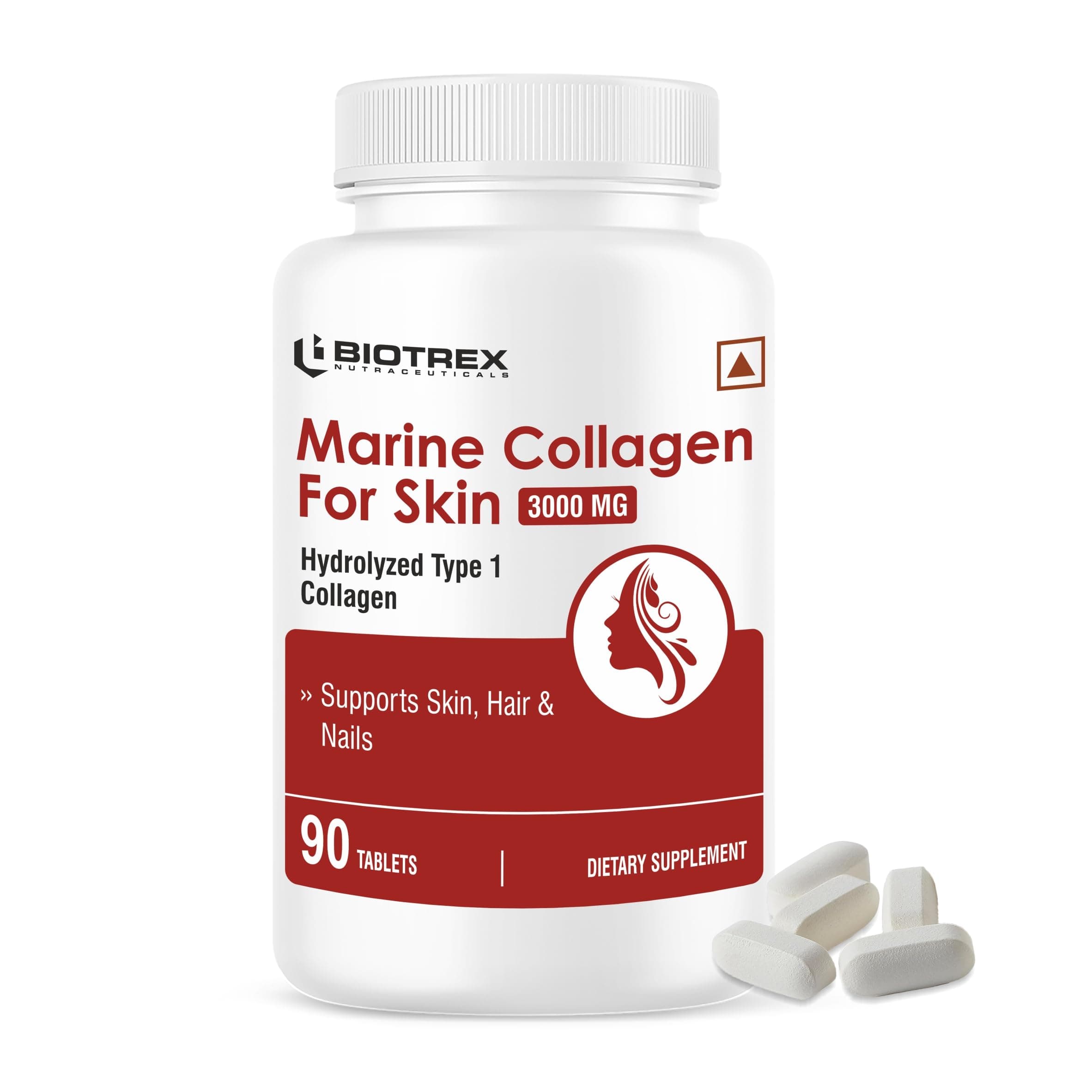 Marine Collagen 3000mg Peptides With Biotin, Hyaluronic Acid, Vitamin C & E, Type 1 Marine Collagen, Healthy Hair, Skin, Nails, For Men & Women - 90 Tablets