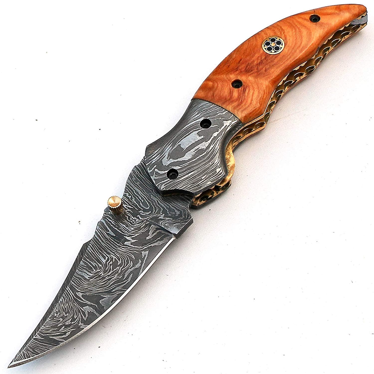 PAL 2000 HUNTING KNIVES POL-8738 Custom Handmade Damascus Steel Folding Sharp Edge Blade Knife With Sheath