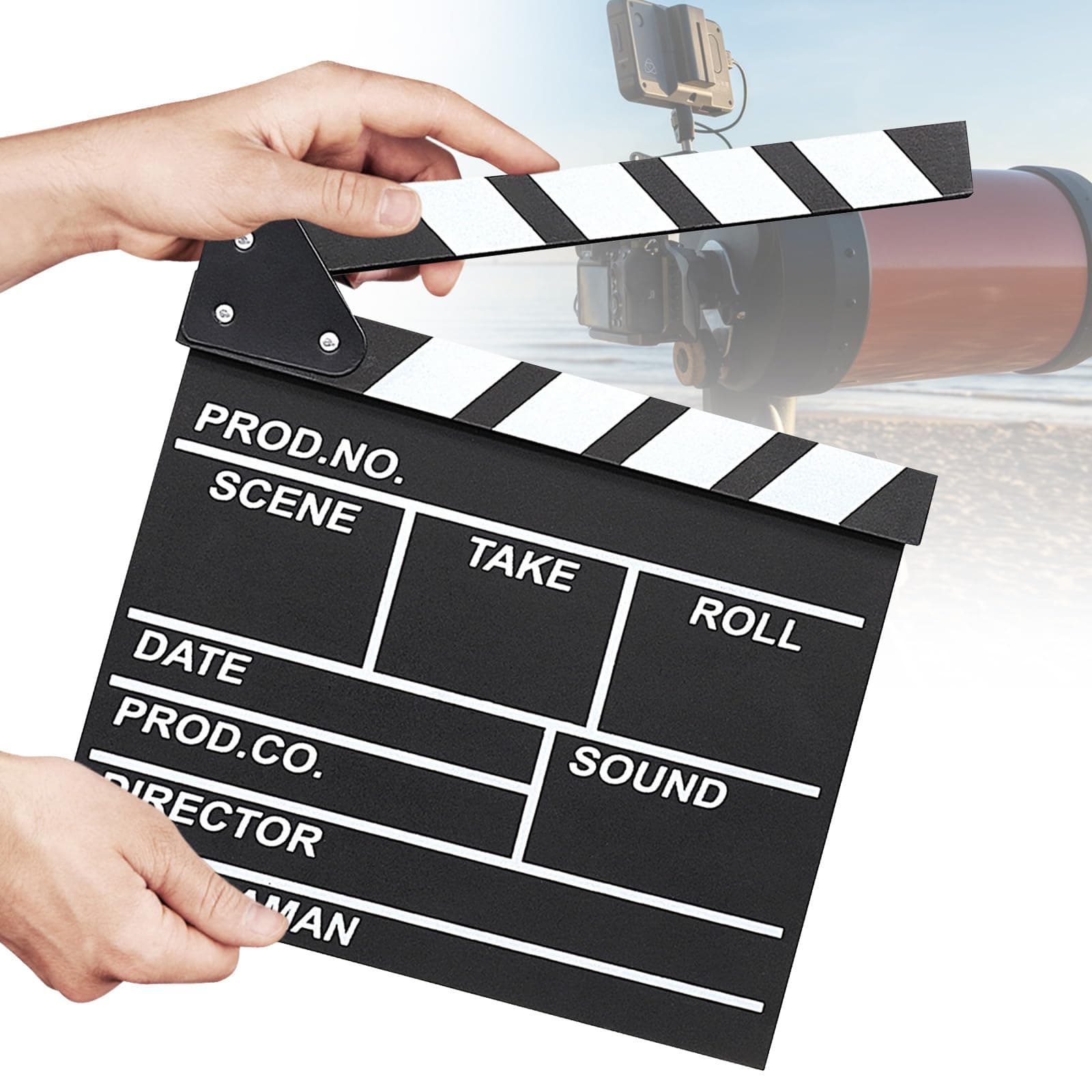Movie Film Clap Board - 12"x11" Hollywood Clapperboard, Wooden Film Slate for Directors, Movie Shooting Props & TV Production