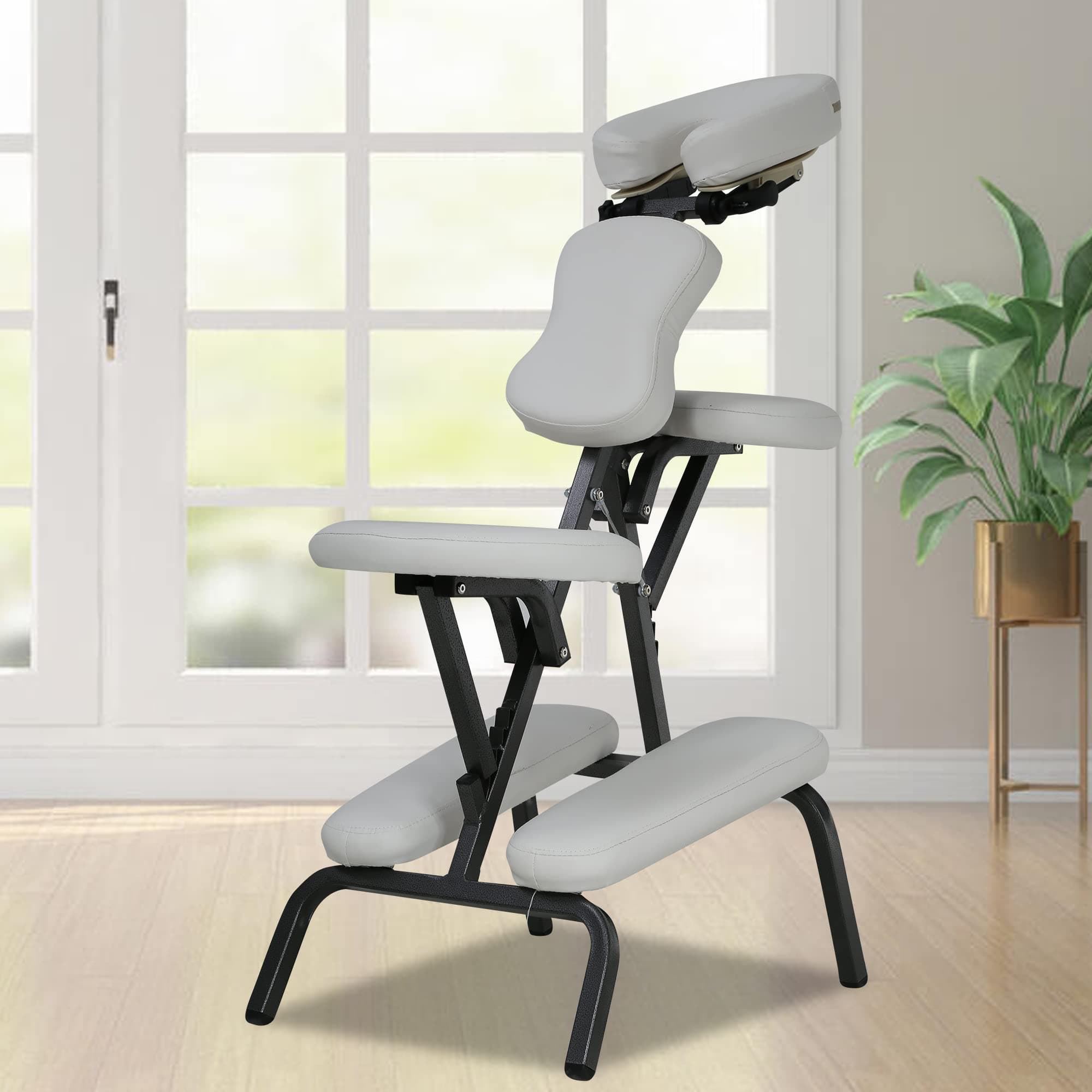 Portable Massage Chair, Height Adjustable Tattoo Chair, Folding Therapy Chair Face Cradle Salon Massage Chair with Carrying Bag (White)