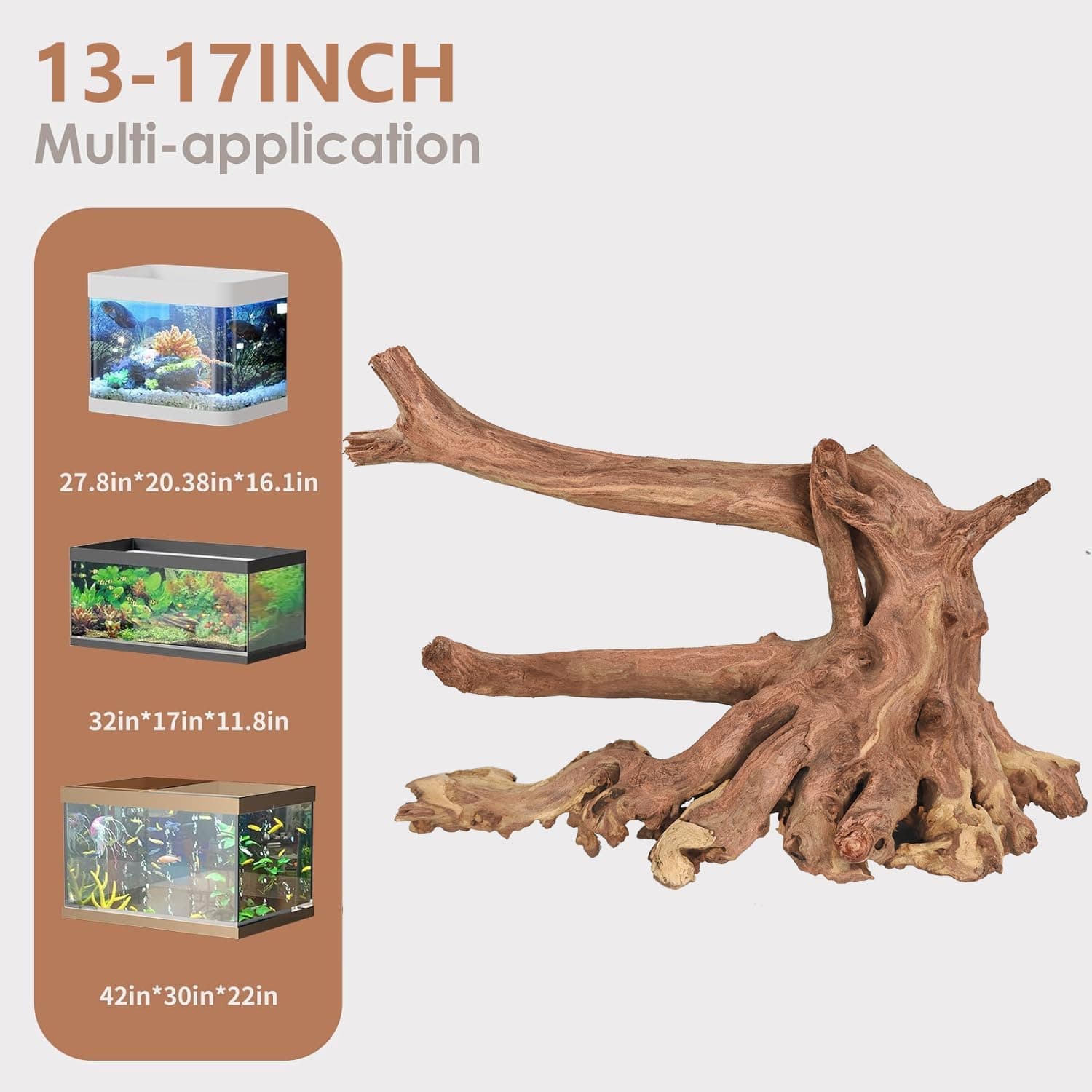 Jorewood Natural Large Aquarium Driftwood for Fish Tanks & Reptile Terrariums – 100% Safe Fish Tank Decorations, Unique Twisted Branches 1-Piece 13-17 Inch Low Tannin, Easy to Sink