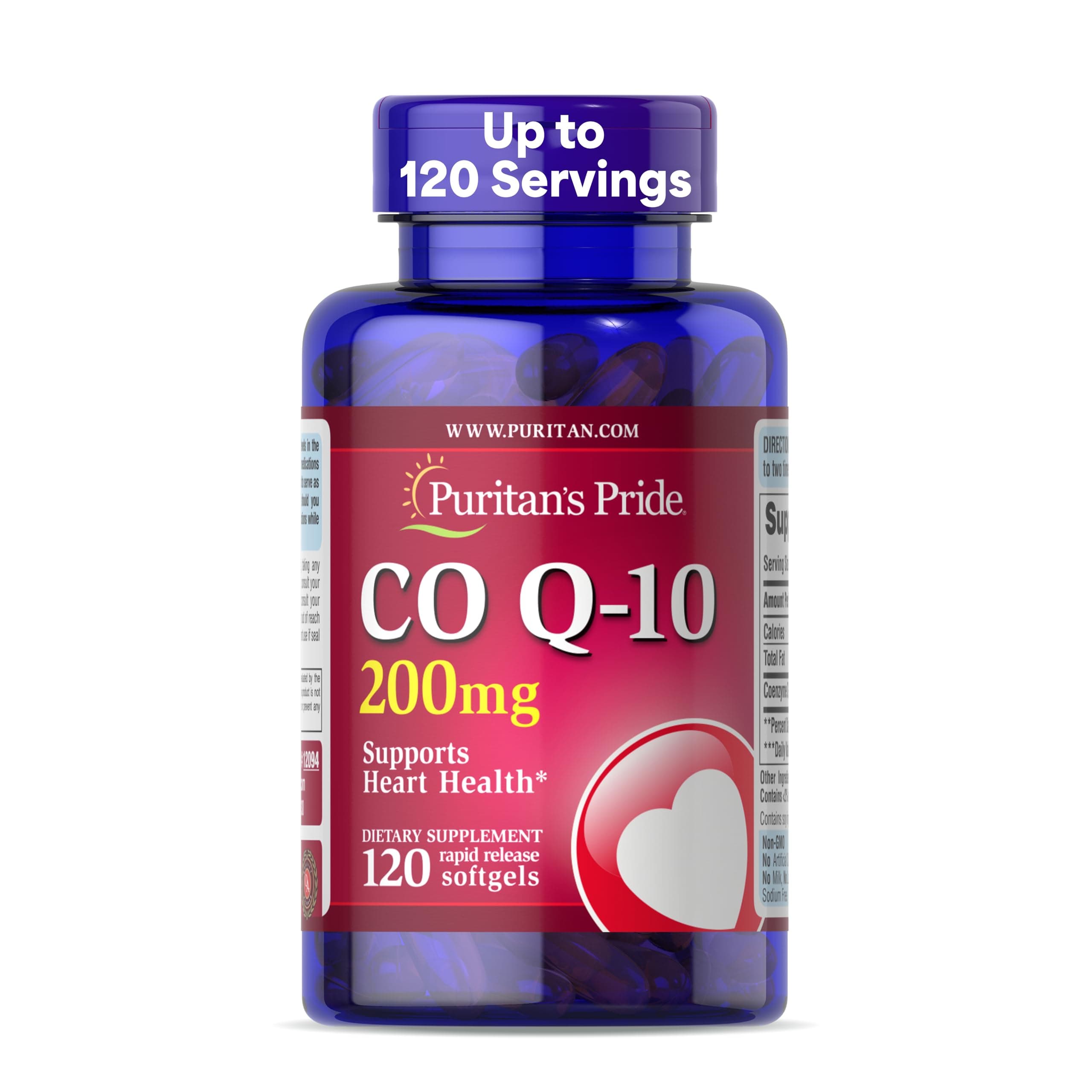 Coenzyme CoQ10 200mg, Dietary Supplement for Heart Health, Blood Pressure, Oral Gum Health, and Healthy Aging Support, 120 Servings, Rapid Release Softgels