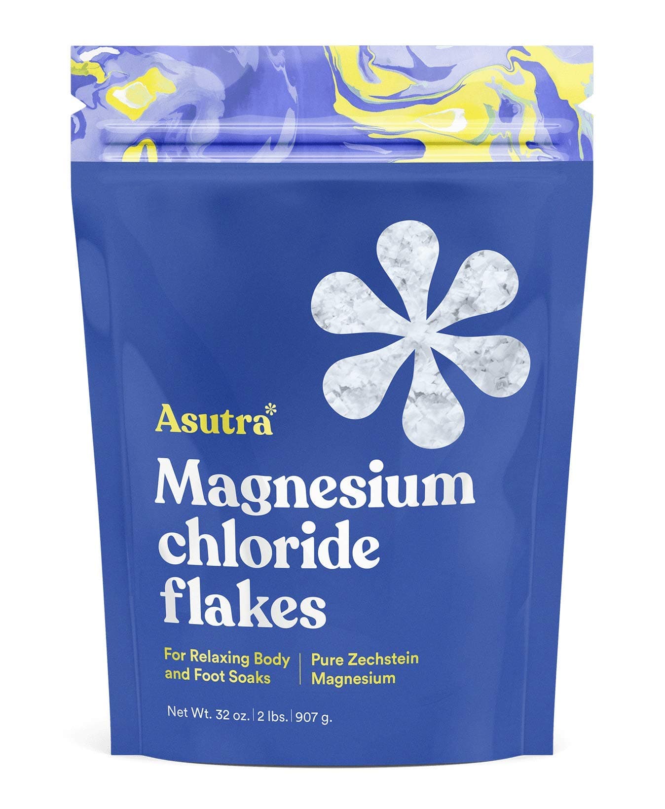 ASUTRA Magnesium Chloride Bath Flakes - FSA Eligible/HSA Approved - Relaxing Foot & Body Soaks, Epsom Salt Alternative, Rapid Absorption, FSA Foot Care, 2 lbs