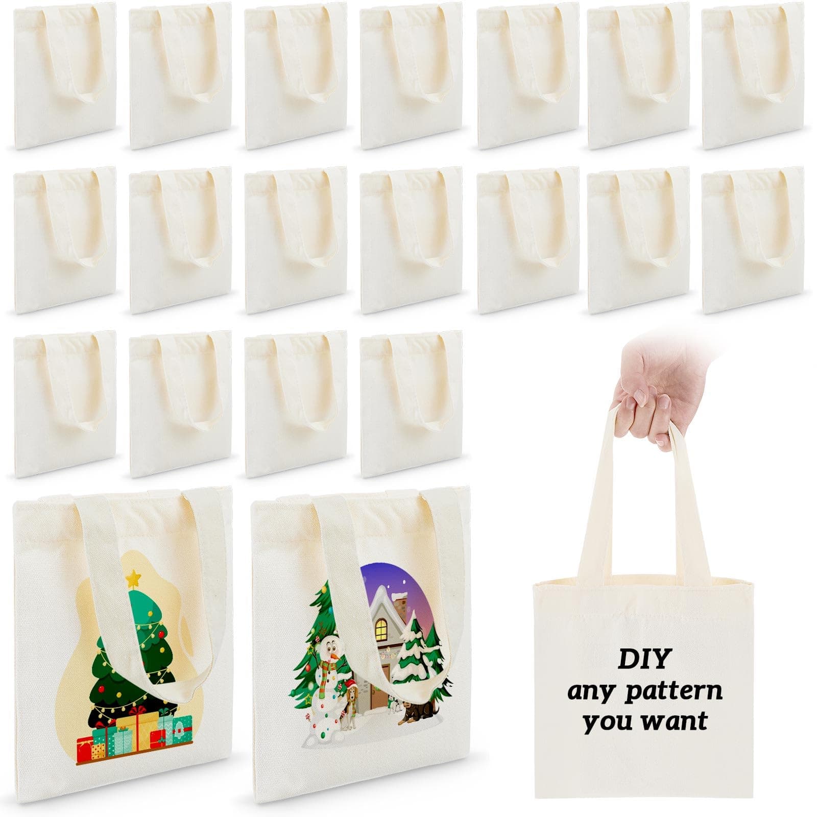 Amylove 24 Pcs 8.5 x 8 Inch Mini Tote Bag Blank Canvas Tote Bags Reusable Grocery Bags DIY Sacks Goody Bags for Kids