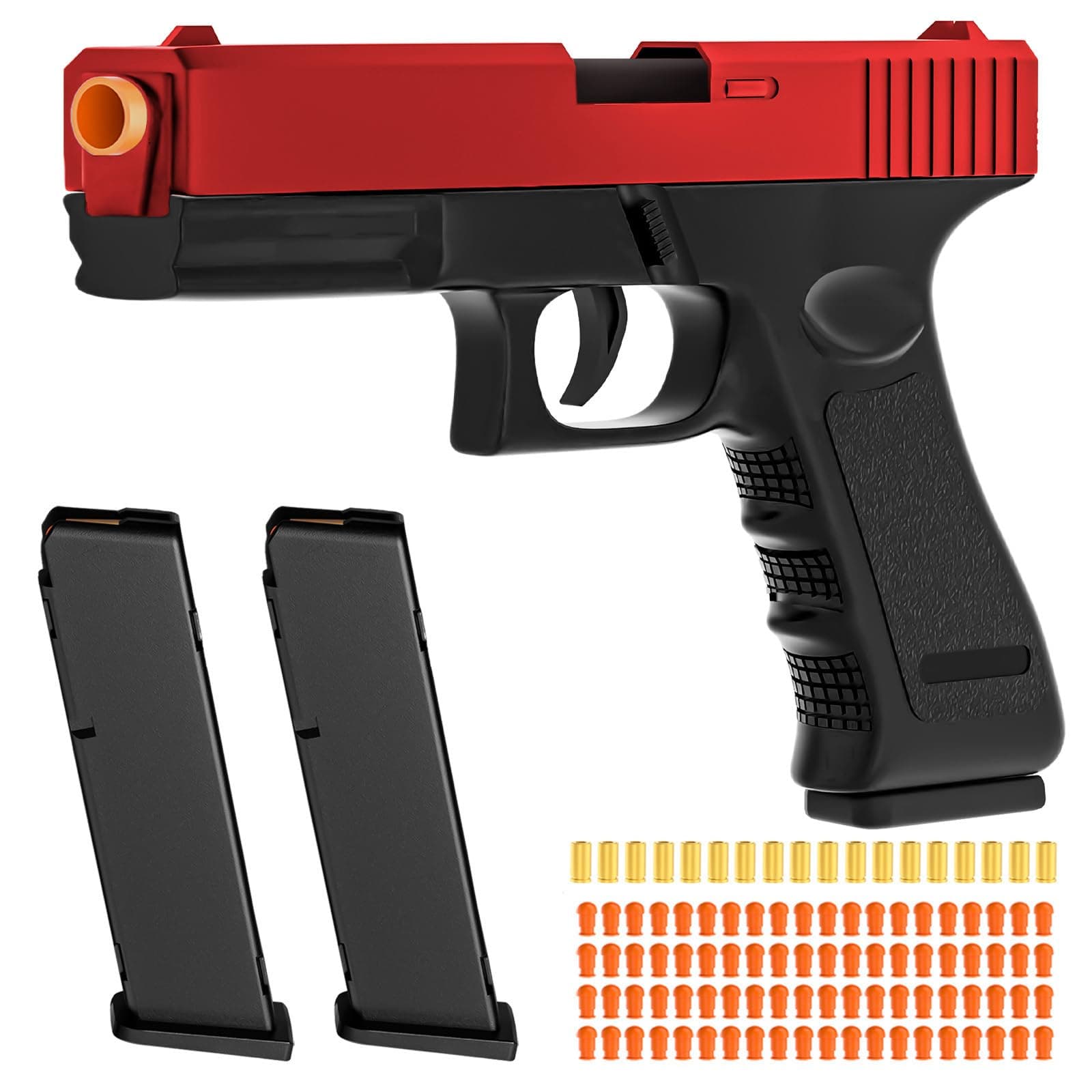 Soft Bullet Toy Gun - Semi-Automatic Mode, Realistic Shell Ejecting Toy Guns, Birthday Gift (Red & Black)