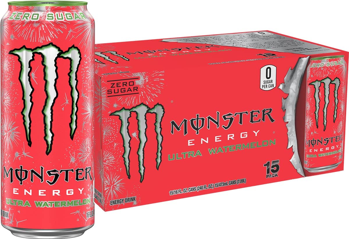 Monster Energy Ultra Watermelon, Sugar Free Energy Drink, 16 Ounce | Pack of 15