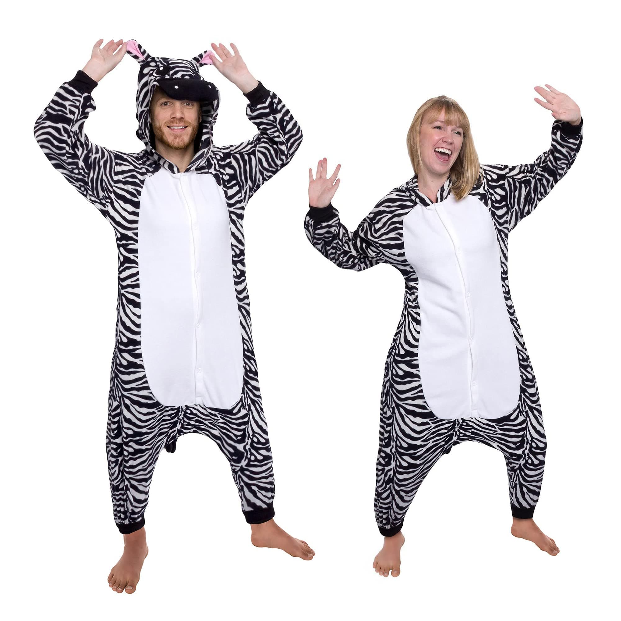Onesie Pajamas, Unisex Adult Pajamas, Animal Costume Adult Unisex Hooded Sleepwear Cosplay (Zebra,L)