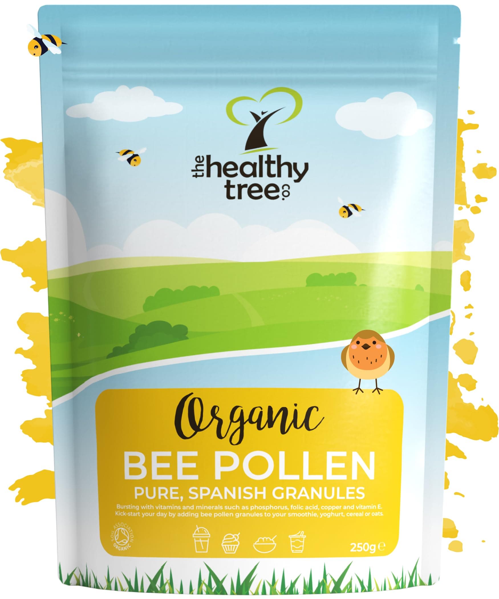 – Organic Bee Pollen by TheHealthyTree Company in Recyclable Packaging - Raw, Spanish Bee Pollen Granules 250g