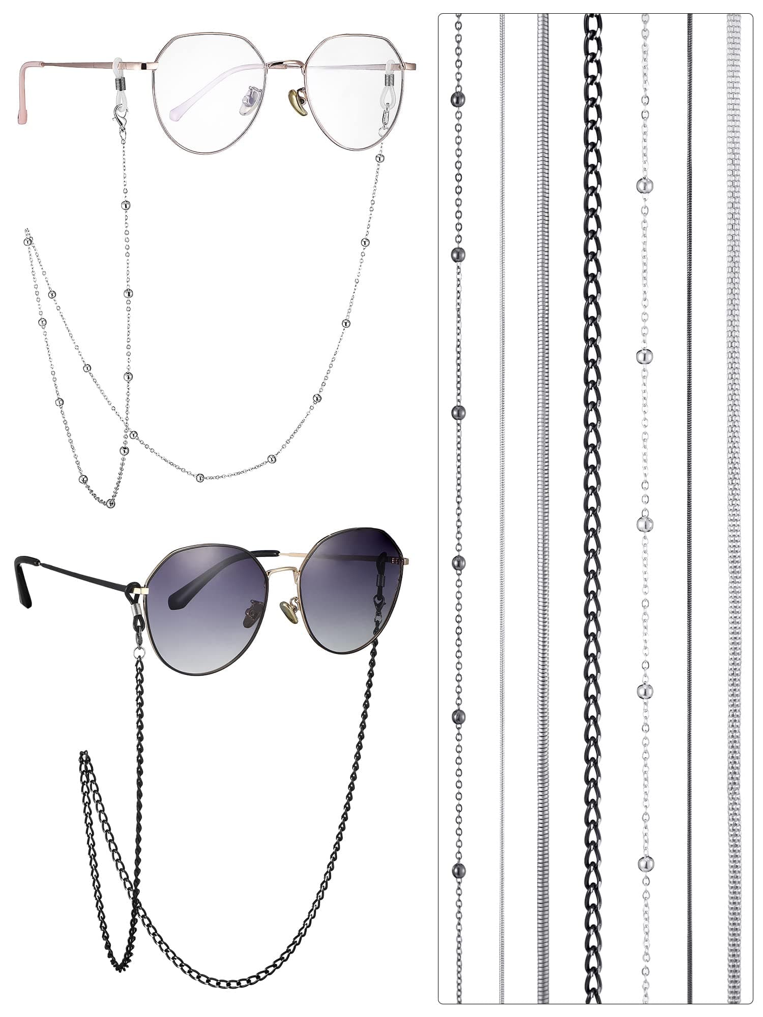 Konohan 7 Pcs Eyeglass Chains Eyeglasses Strap Glasses Holder Necklace Eyewear Chain Reading Lanyard for Glasses Women Men