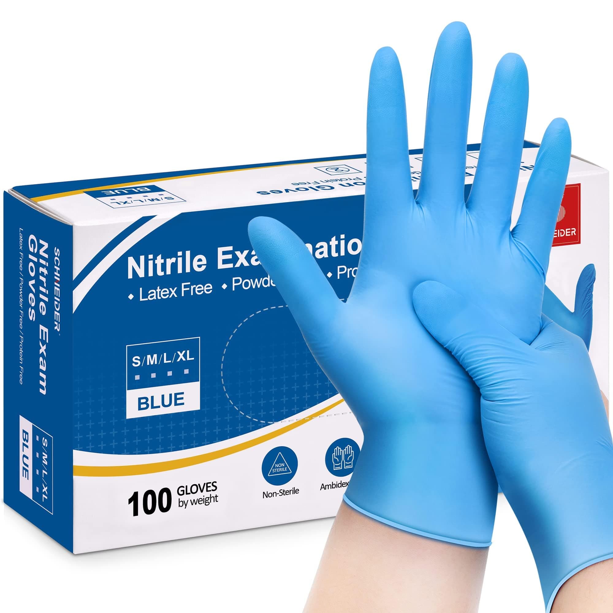 Nitrile Exam Gloves, Blue, 4 mil, Powder-Free, Latex-Free, for Medical Exam, Cleaning and Food Prep, Non-Sterile