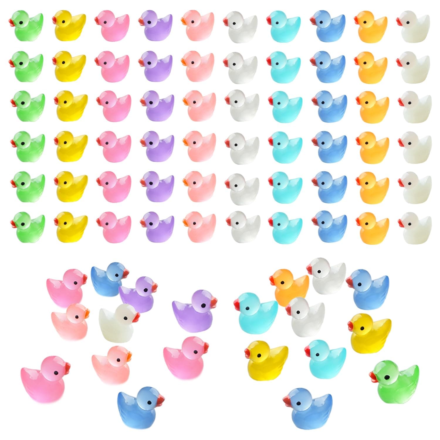 60 Pcs Tiny Duck Figures Glow in The Dark Mini Resin Duck Luminous Miniature Ducks Bead for Garden Landscape Aquarium Decoration(Luminous)