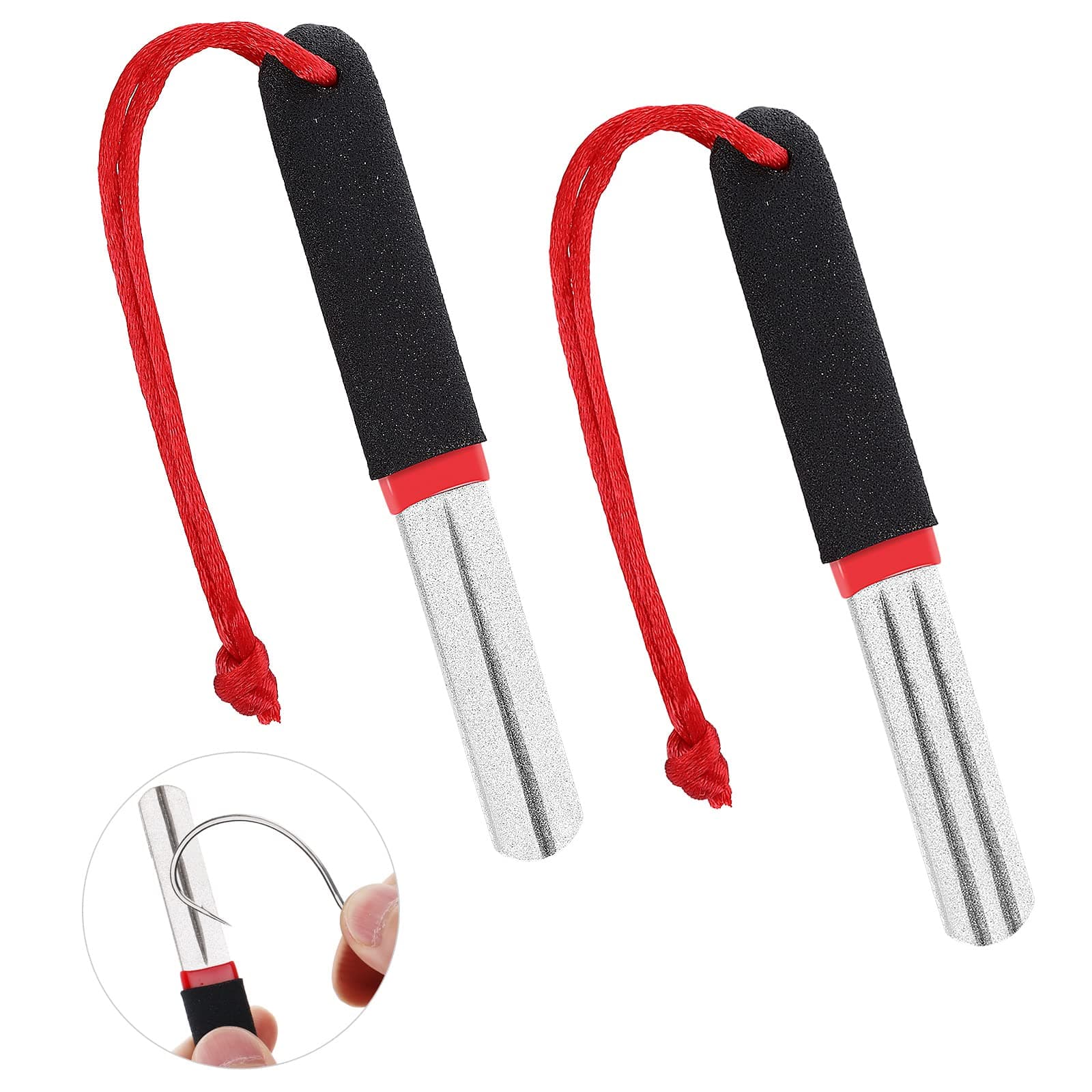 2 Pcs Fish Hook Sharpeners Double Sided Diamond File Sports Fishing Hook Sharpener with Handle Fine and Medium Grit Portable Grinding Tool for Fishing