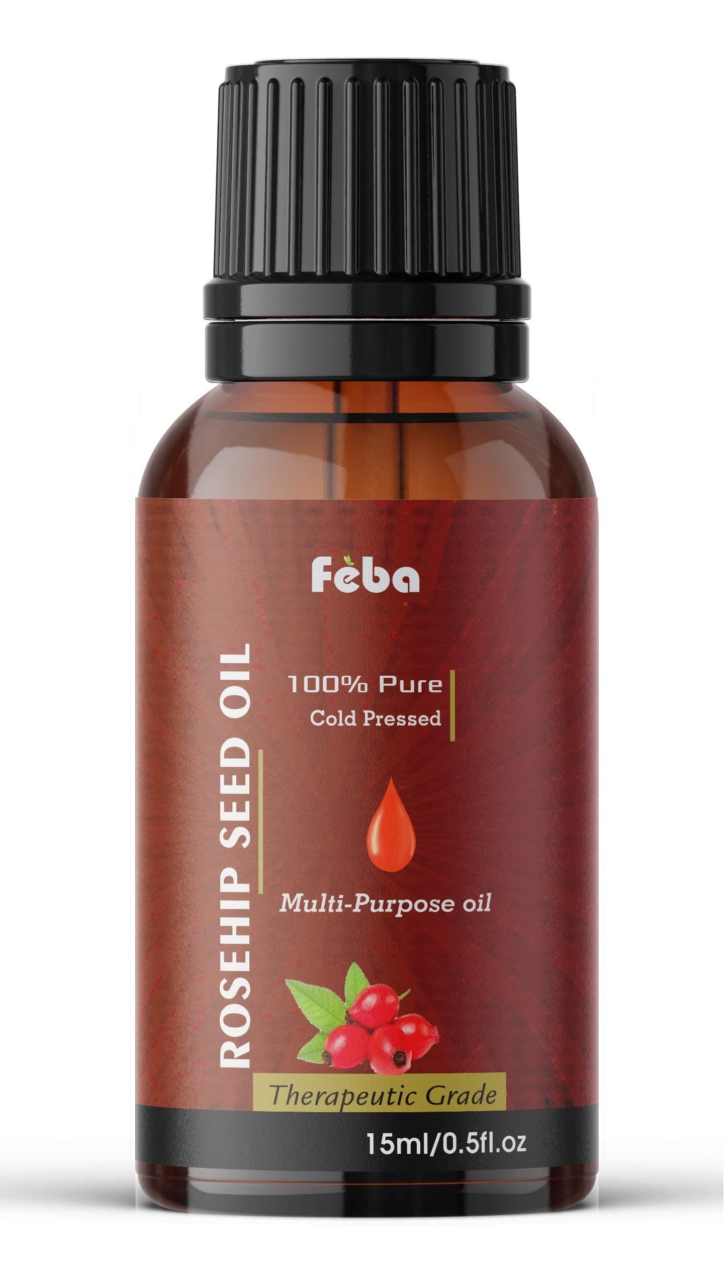 Feba Rosehip Seed Oil For Face 100% Pure & Natural Therapeutic Grade Organic Cold Pressed (GMP Certified) (15ml)
