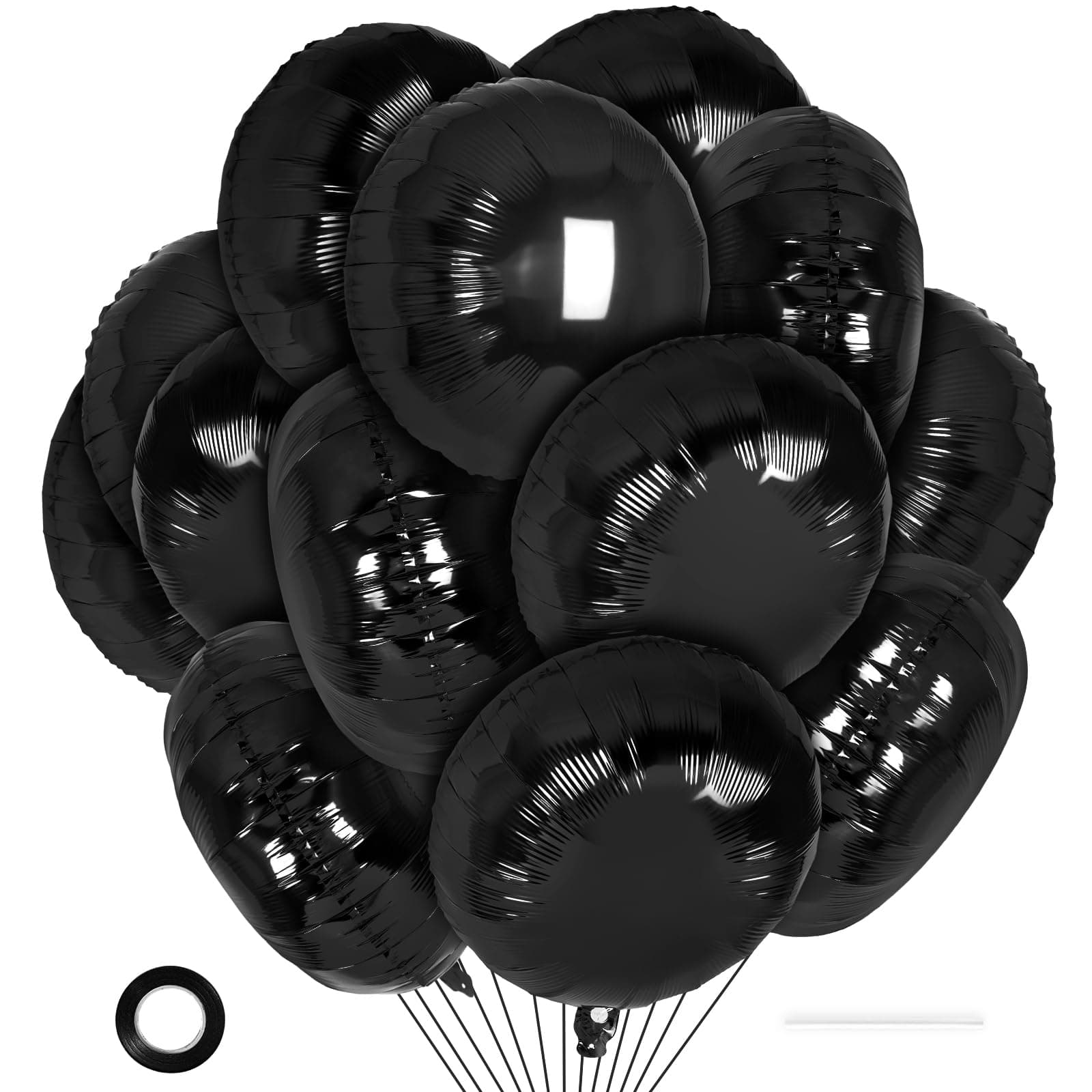 20 Pcs Black Round Shaped Balloons,18 Inch Round Foil Balloon,Giant Round Mylar Balloon Helium Balloons for Birthday Party Baby Shower Wedding Decorations (Black)