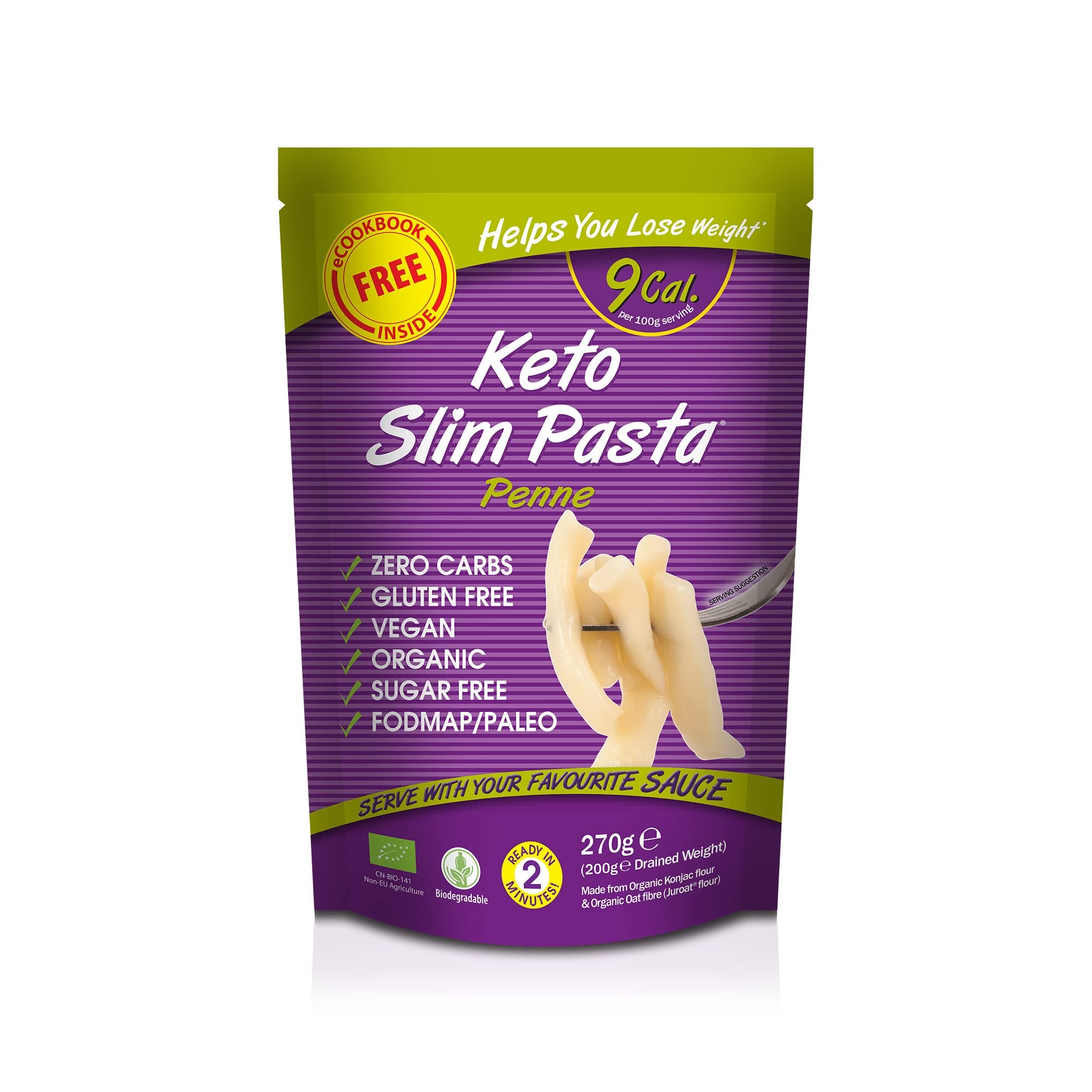 Eat Water Keto Slim Penne Pasta (Pack of 20 x 270g) Organic Konjac Flour & Oats Shirataki Pasta, Zero Carb, Low Calorie, Gluten, Fat & Sugar Free, Vegan High Fibre Ready to Eat, Paleo Diet Friendly