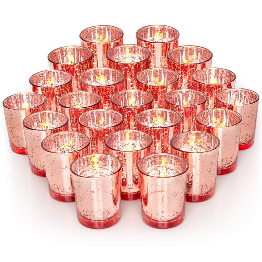 Volens Rose Gold Votive Candle Holders, Mercury Glass Tealight Candle Holder Set of 72 …