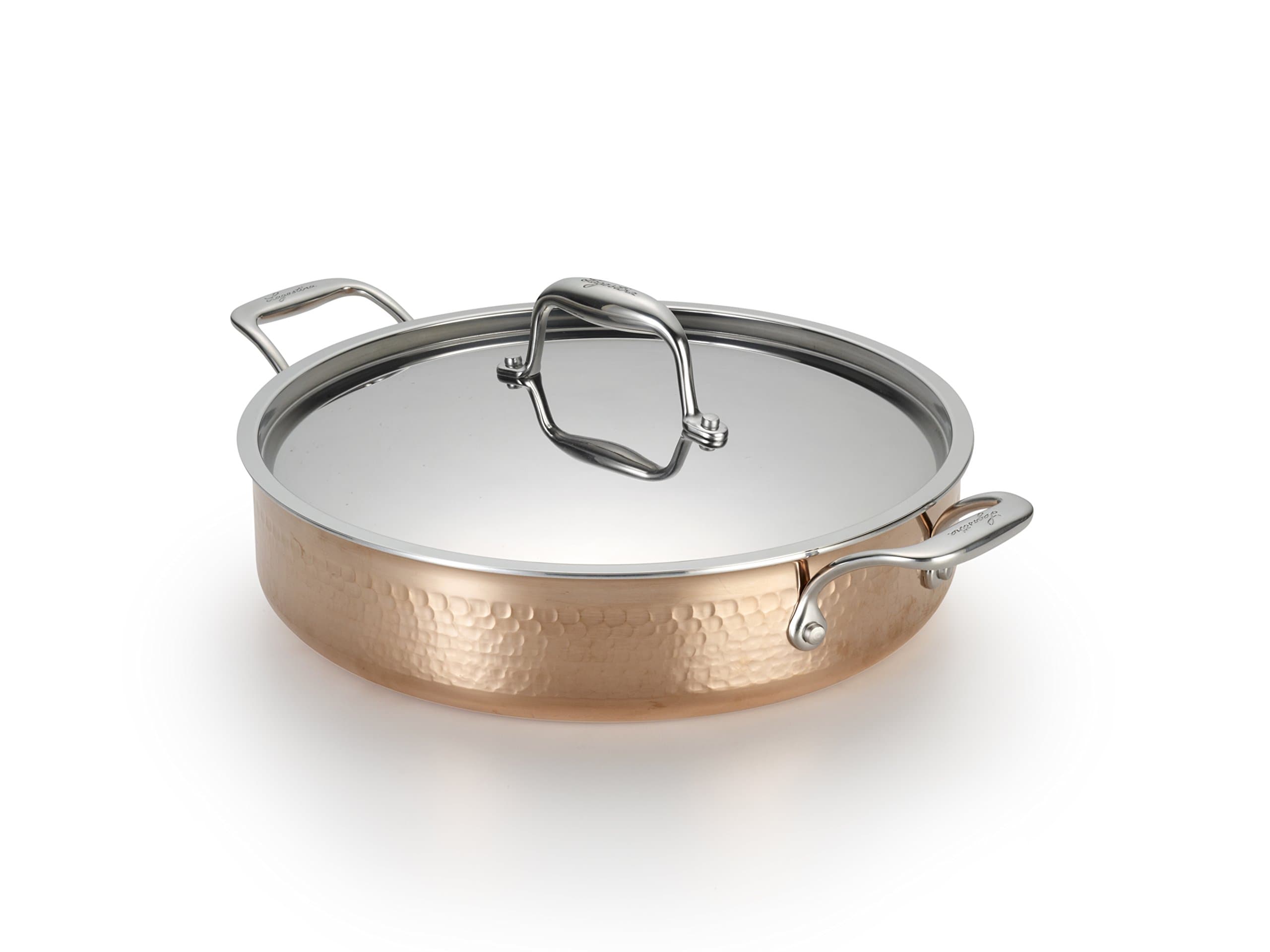 Lagostina Q5544764 Martellata Tri-ply Hammered Stainless Steel Copper Dishwasher Safe Oven Safe Stockpot/Casserolle Cookware, 5-Quart, Copper