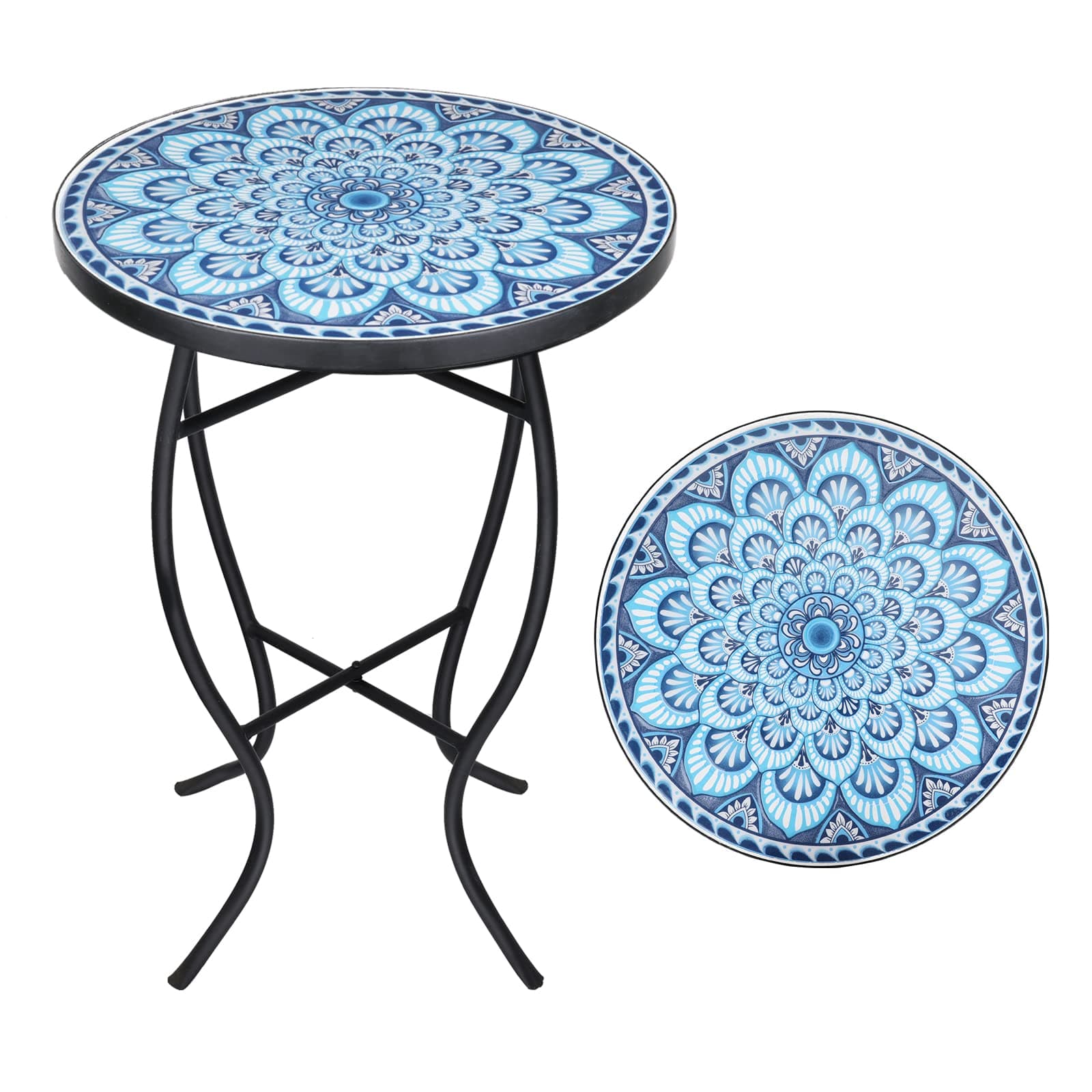 VCUTEKA Mosaic Outdoor Side Table, 14" Round Small Patio Accent Table Indoor ...