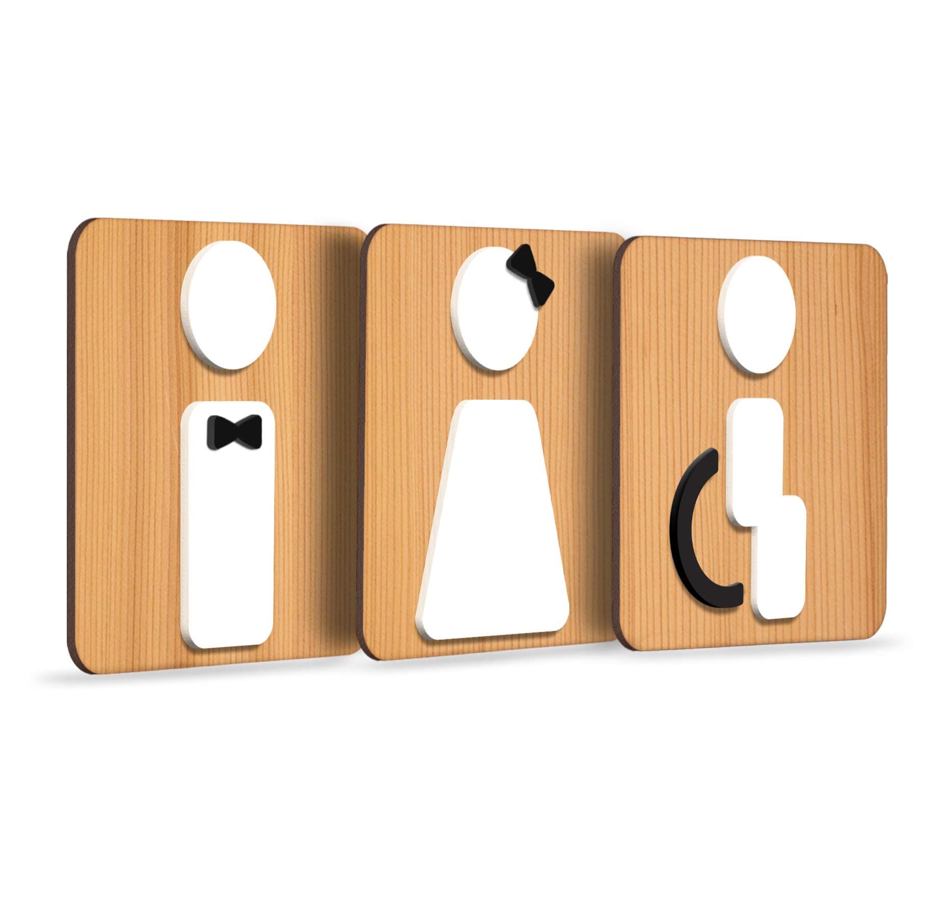 Signs WC [B2] | Restroom Toilette WC - Man, Woman, Disabled - Customizable signs and pictograms for doors, rooms, restaurant, shops offices, wooden plaque in relief