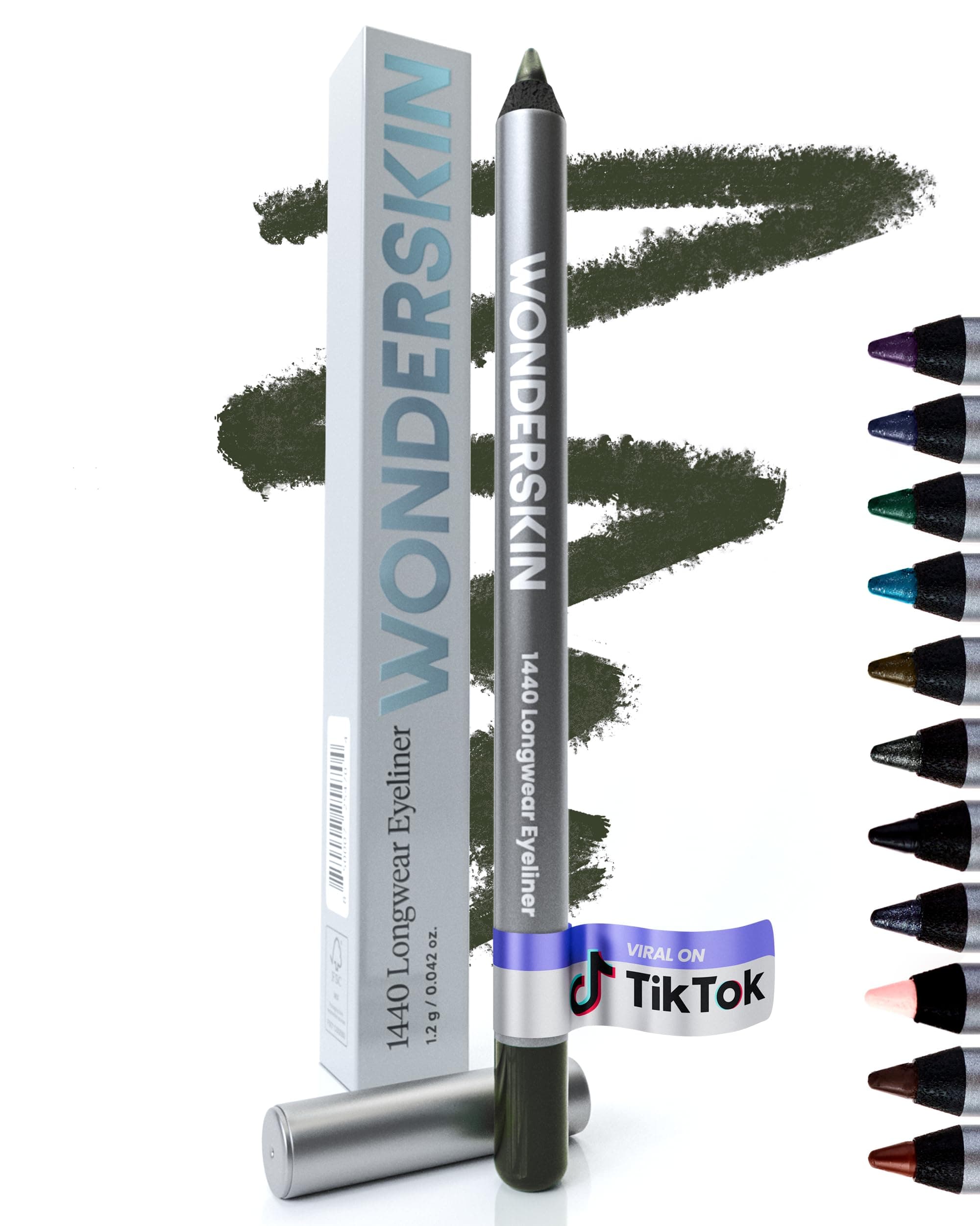 Eyeliner Pencil, 1440 Longwear Green Eyeliner Pencil - Waterproof, Sharpenable & Smudge Proof (Olive)