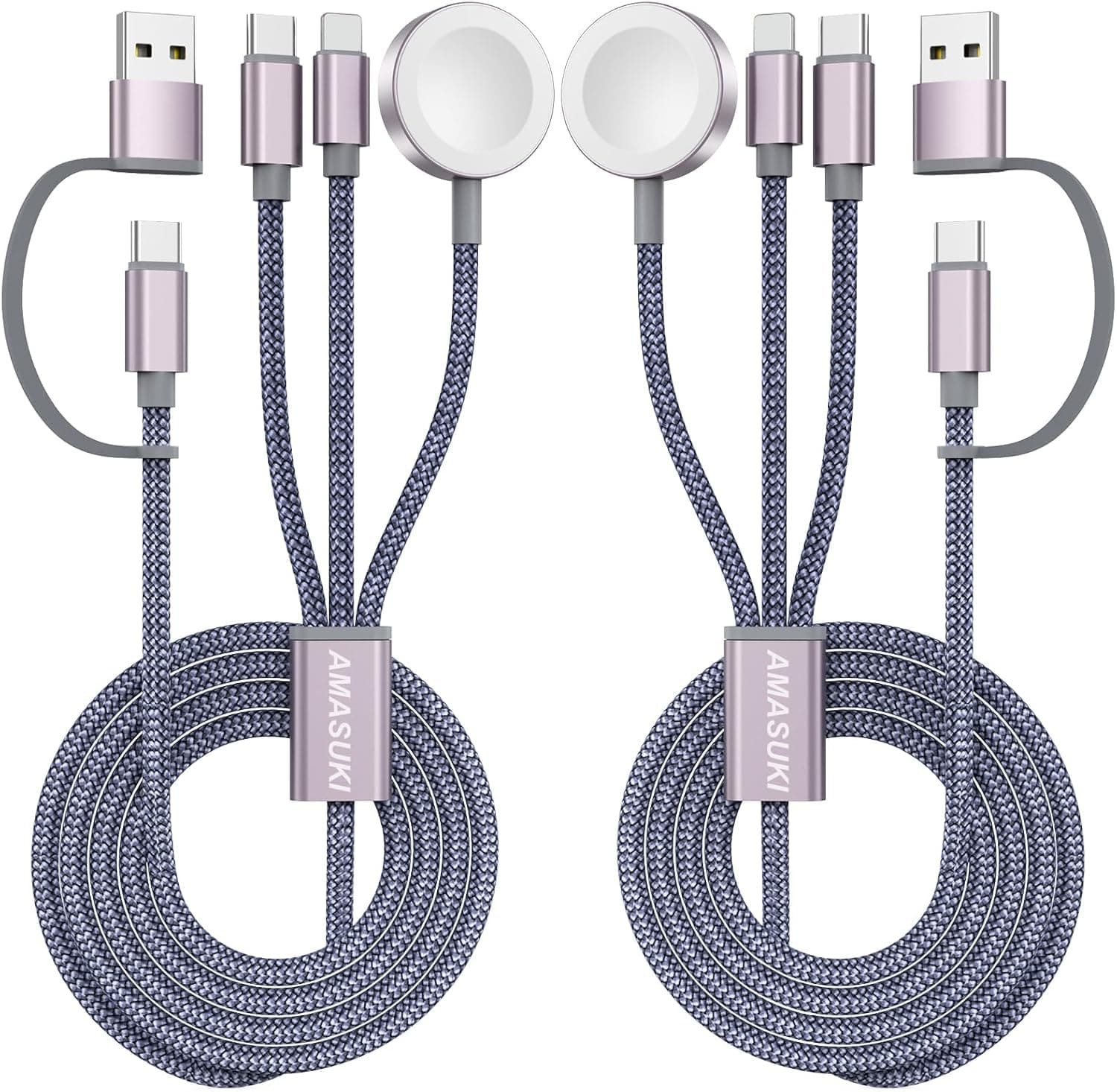 2Pack Travel Essentials,Multi Charging Cable 3 in 2 USB C for Apple Watch Charger,iPhone Charger,Cruise Vacation Camping,Portable for iWatch Series 11-2/Ultra/SE & iPhone 17-12,Sony PSP Cables