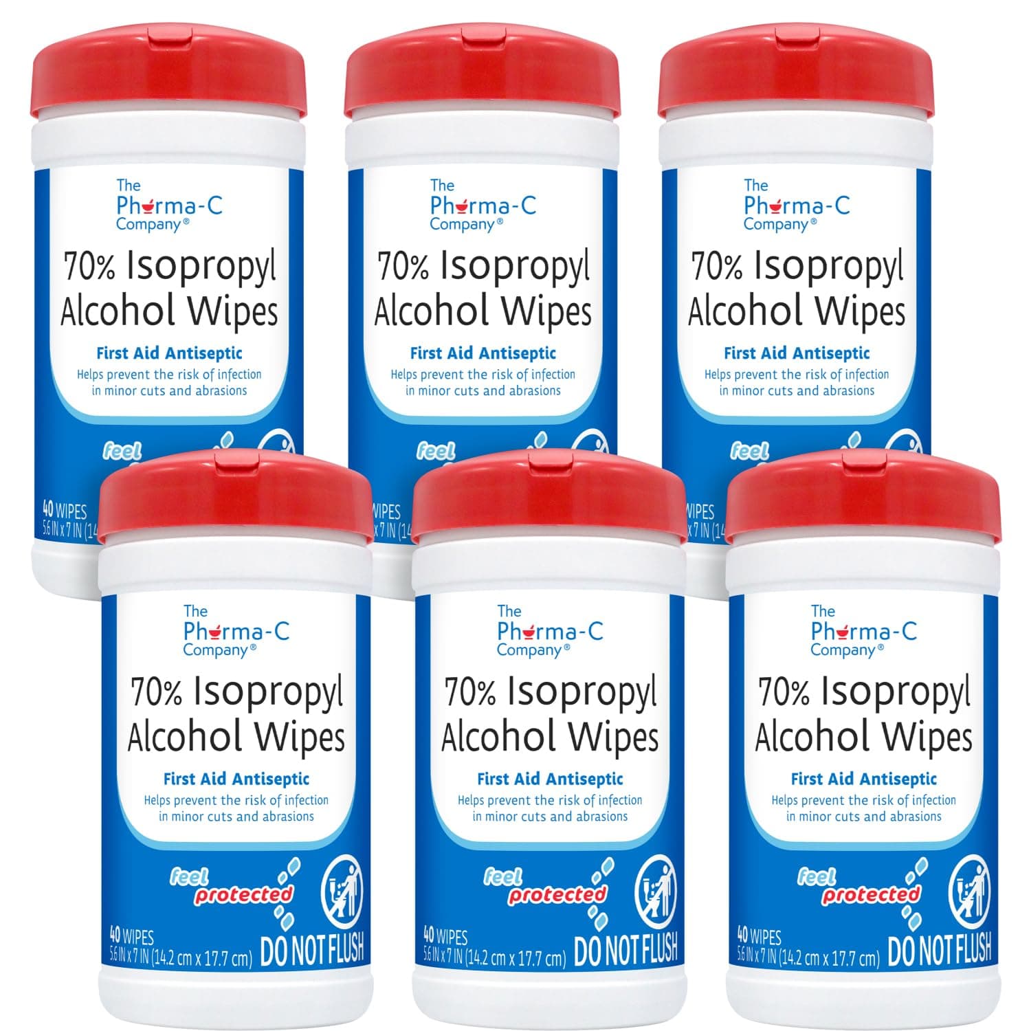 70% Isopropyl Alcohol Wipes [6 pack - 40ct Canisters] - Bulk IPA First Aid Antiseptic Wound Cleaner with Moisture Lock Lid. For minor cuts, scrapes, and burns.