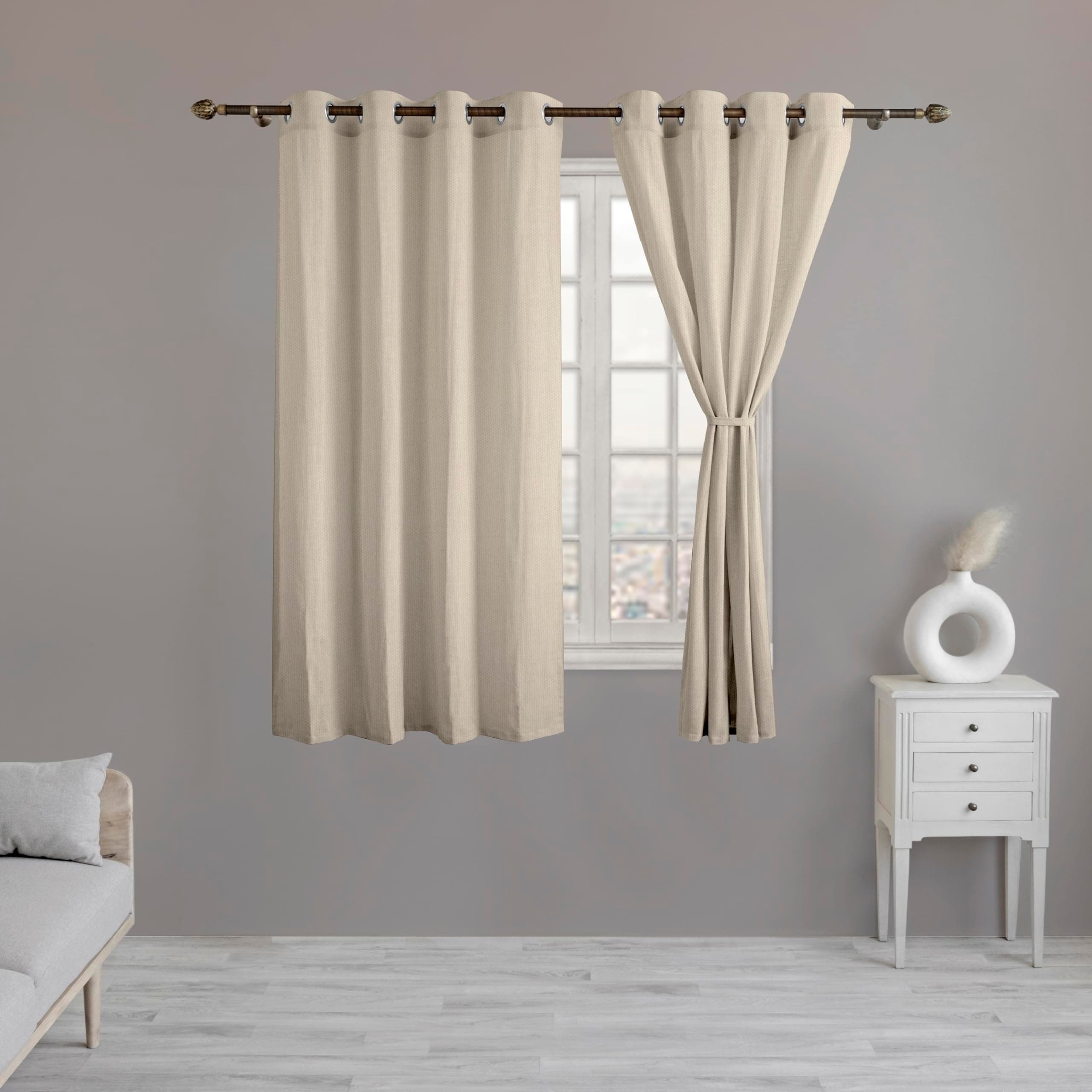 LINENWALAS Natural Cotton Linen Semi Sheer Curtains for Bedroom, Living Room, 5 Feet Window Curtain, Pack of 2 Pcs Boho Curtain with Eyelet Rings, Light Filtering (Pack of 2 Pcs, Natural)