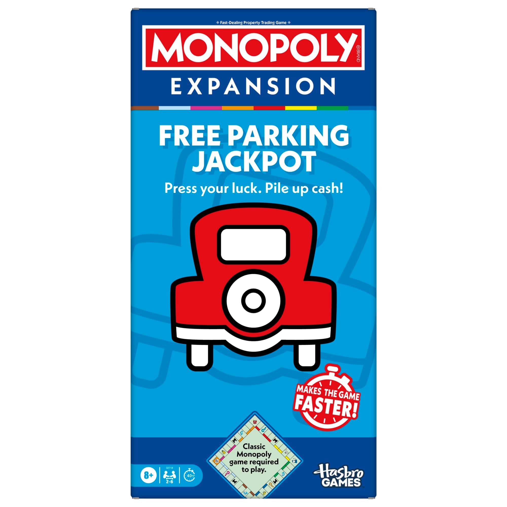Monopoly Free Parking Jackpot Expansion | Add More Fun to Classic Monopoly Game and Play Faster | Ages 8+ | 2-6 Players | 40 Mins. | Family Board Games