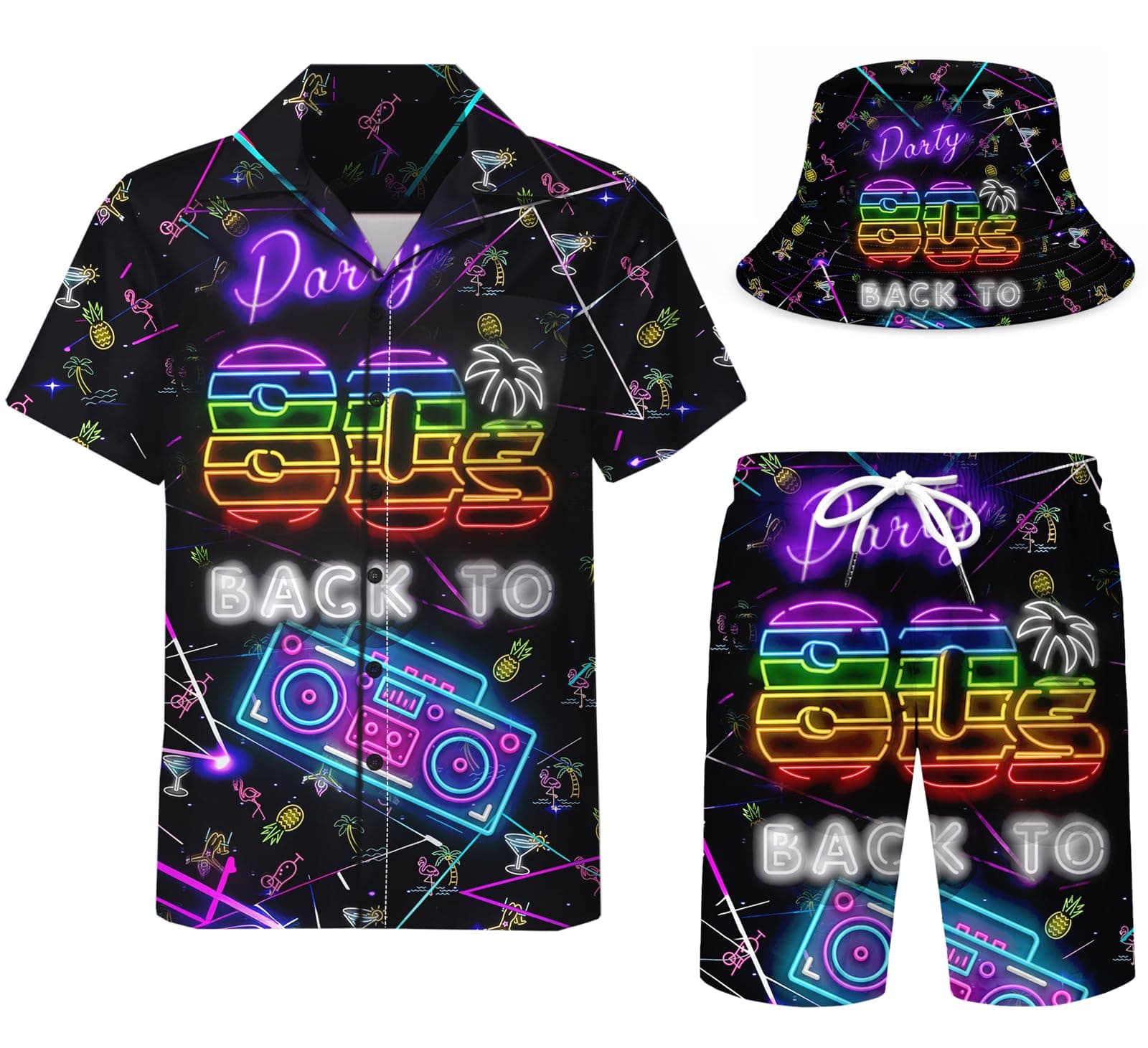 NosirhocMen's 2 Piece Tracksuit funny hawaiian shirts for men Button Down Shirt Shorts rave Outfits With Bucket Hats