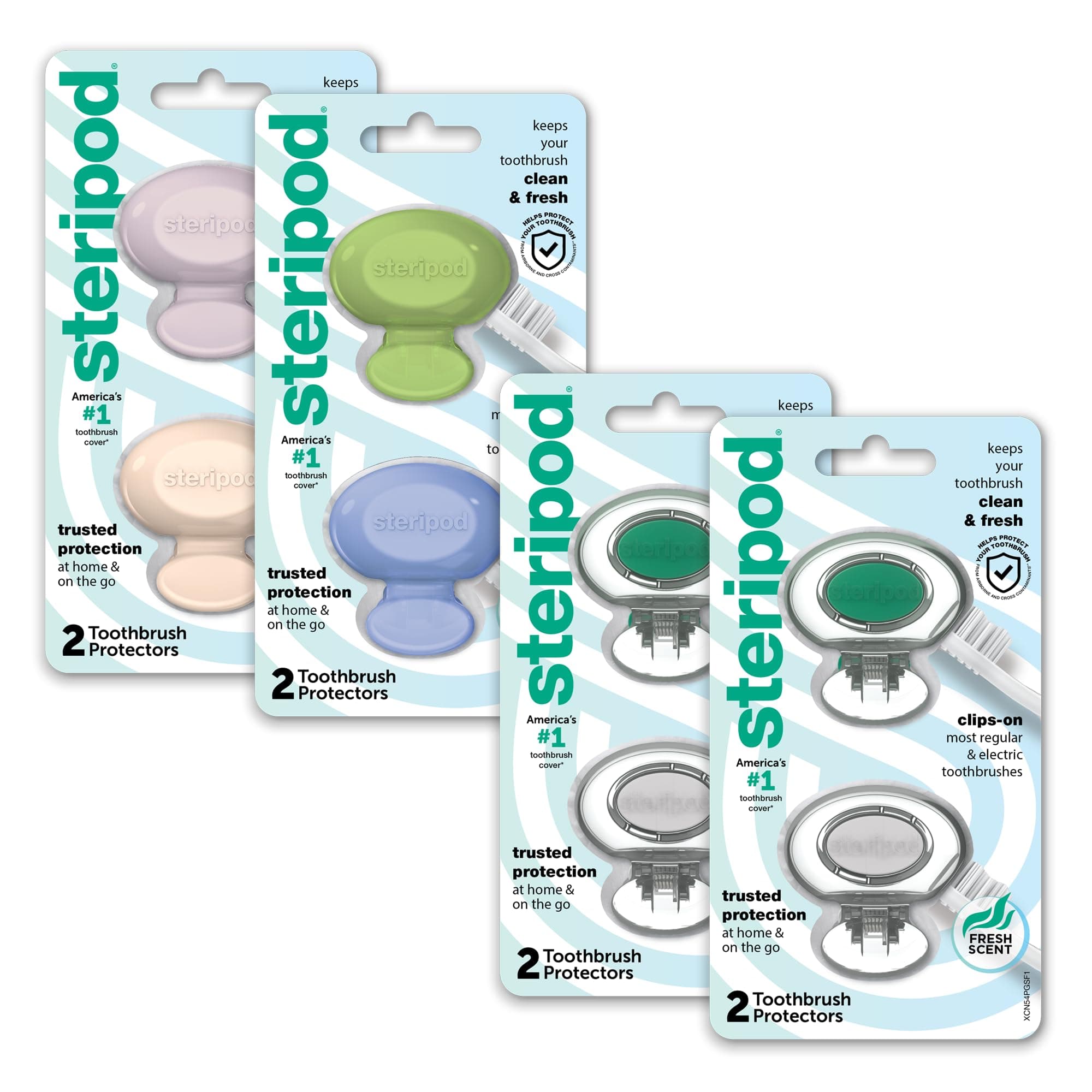 Clip-On Toothbrush Protector Exclusive Multi Color, 2 Count (Pack of 4)